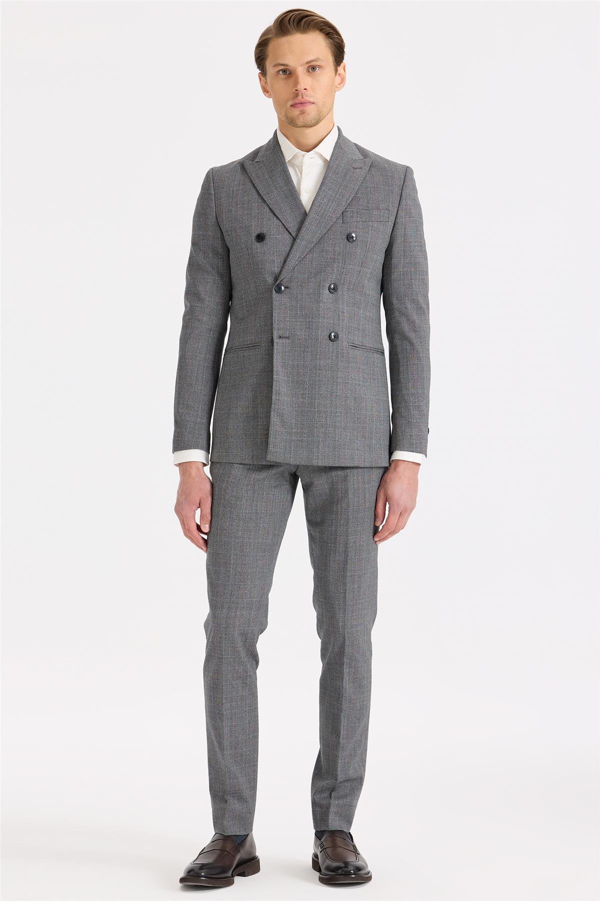 Gri Kruvaze Yün Takım Elbise