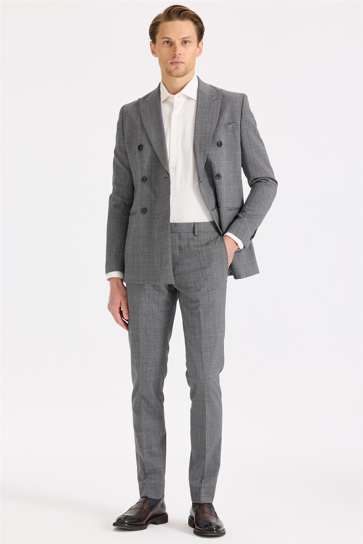 Gri Kruvaze Yün Takım Elbise