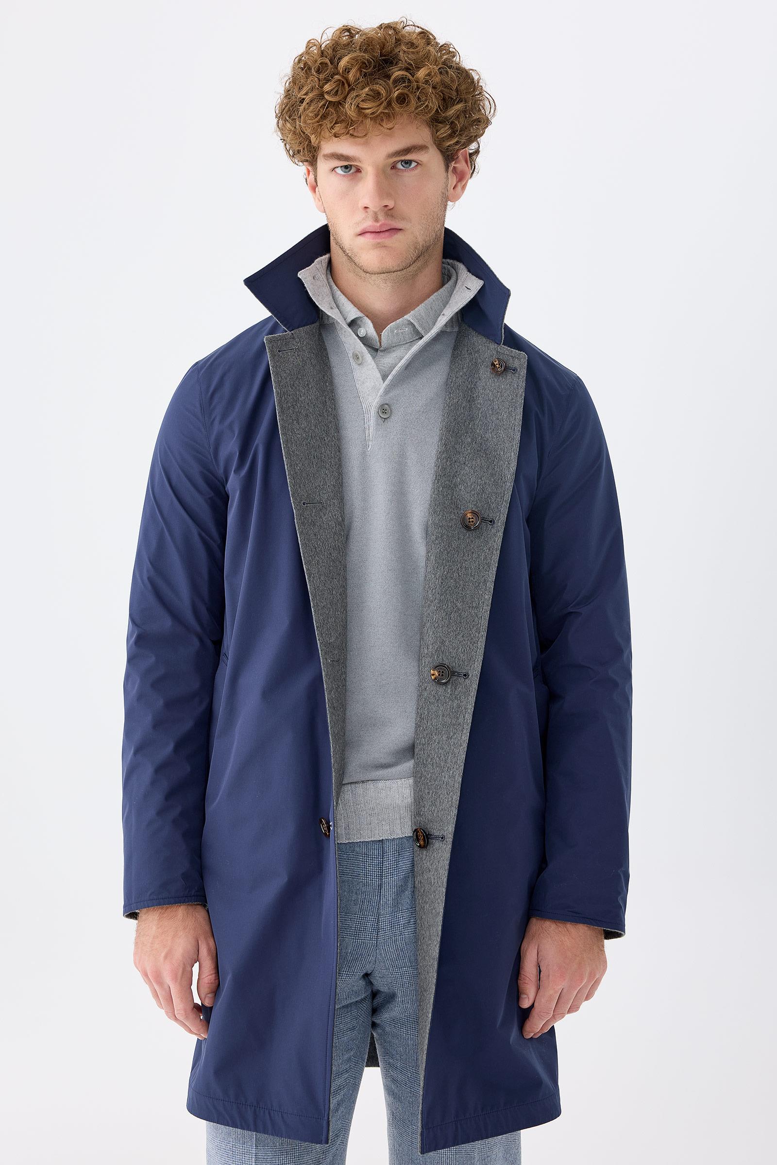 Gri Lacivert Çift Taraflı Kaşmir Kaban