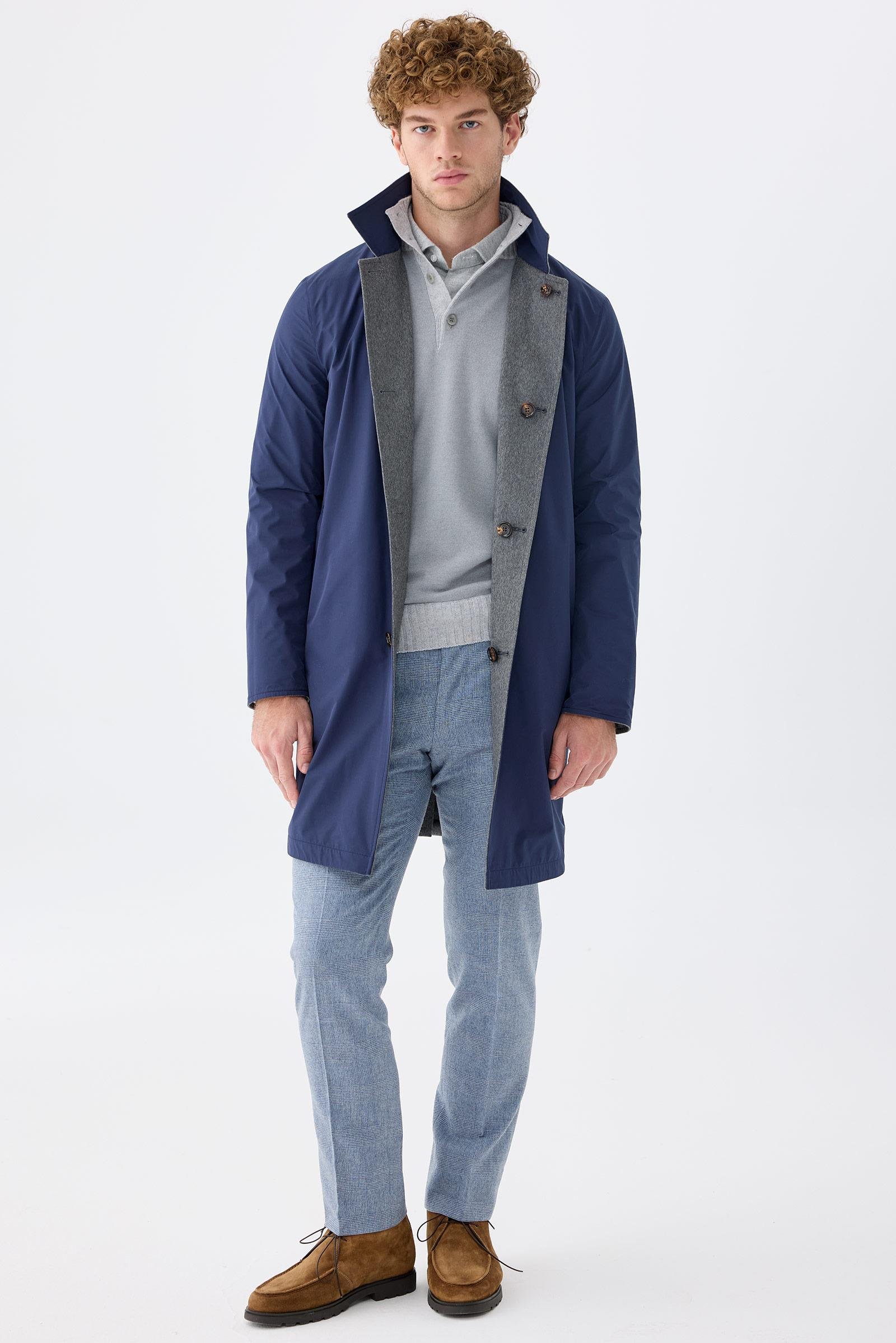 Gri Lacivert Çift Taraflı Kaşmir Kaban