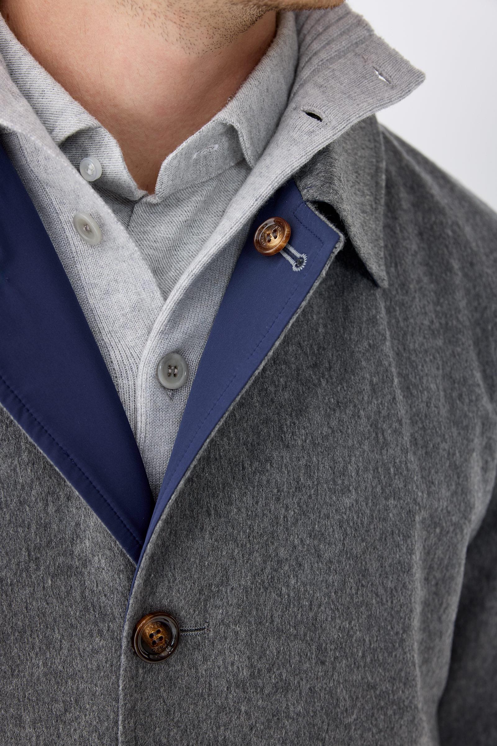 Gri Lacivert Çift Taraflı Kaşmir Kaban