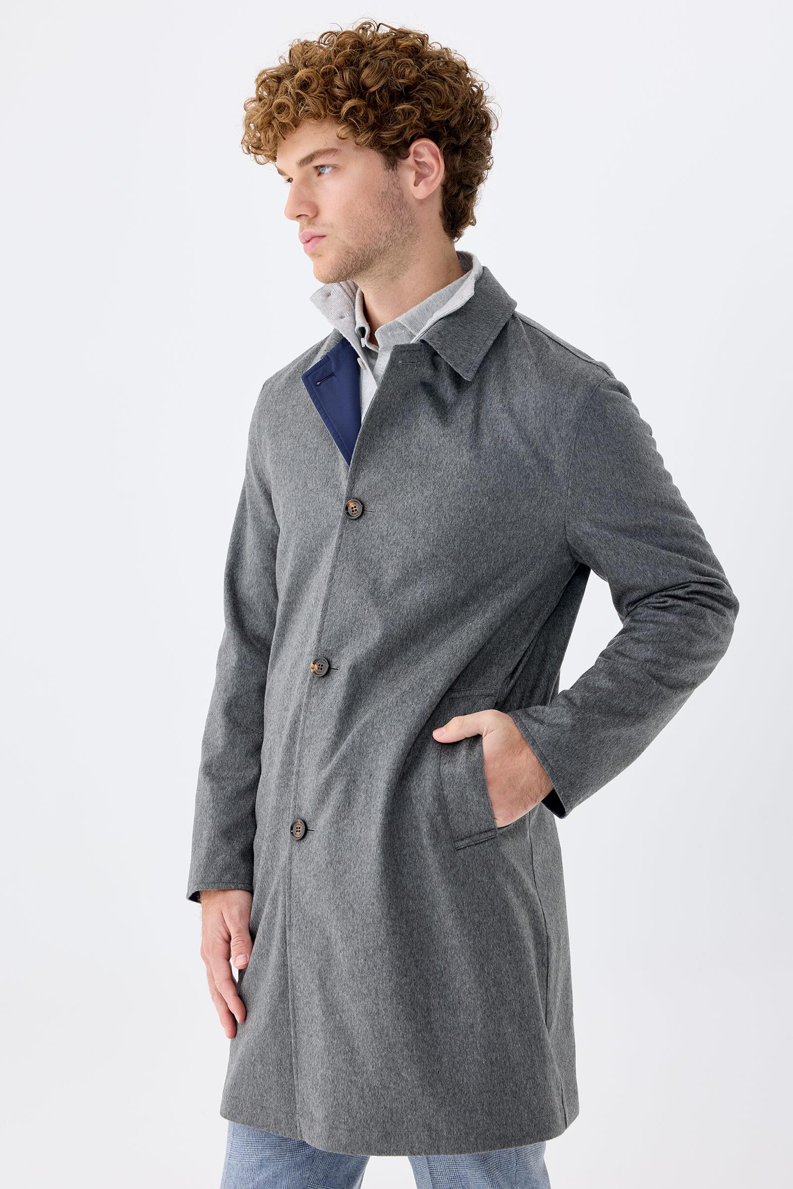 Gri Lacivert Çift Taraflı Kaşmir Kaban