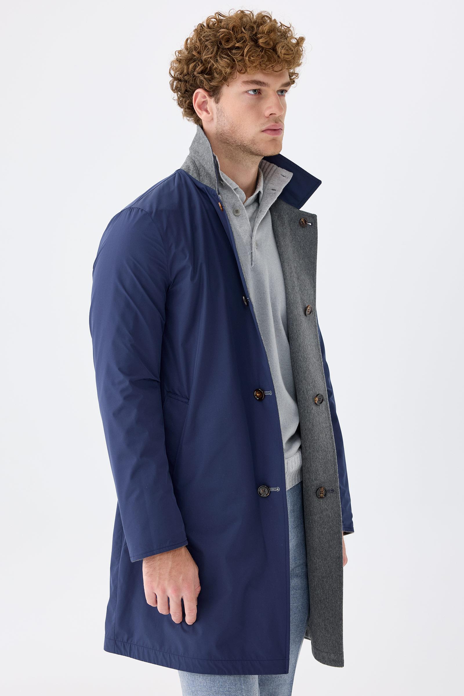 Gri Lacivert Çift Taraflı Kaşmir Kaban