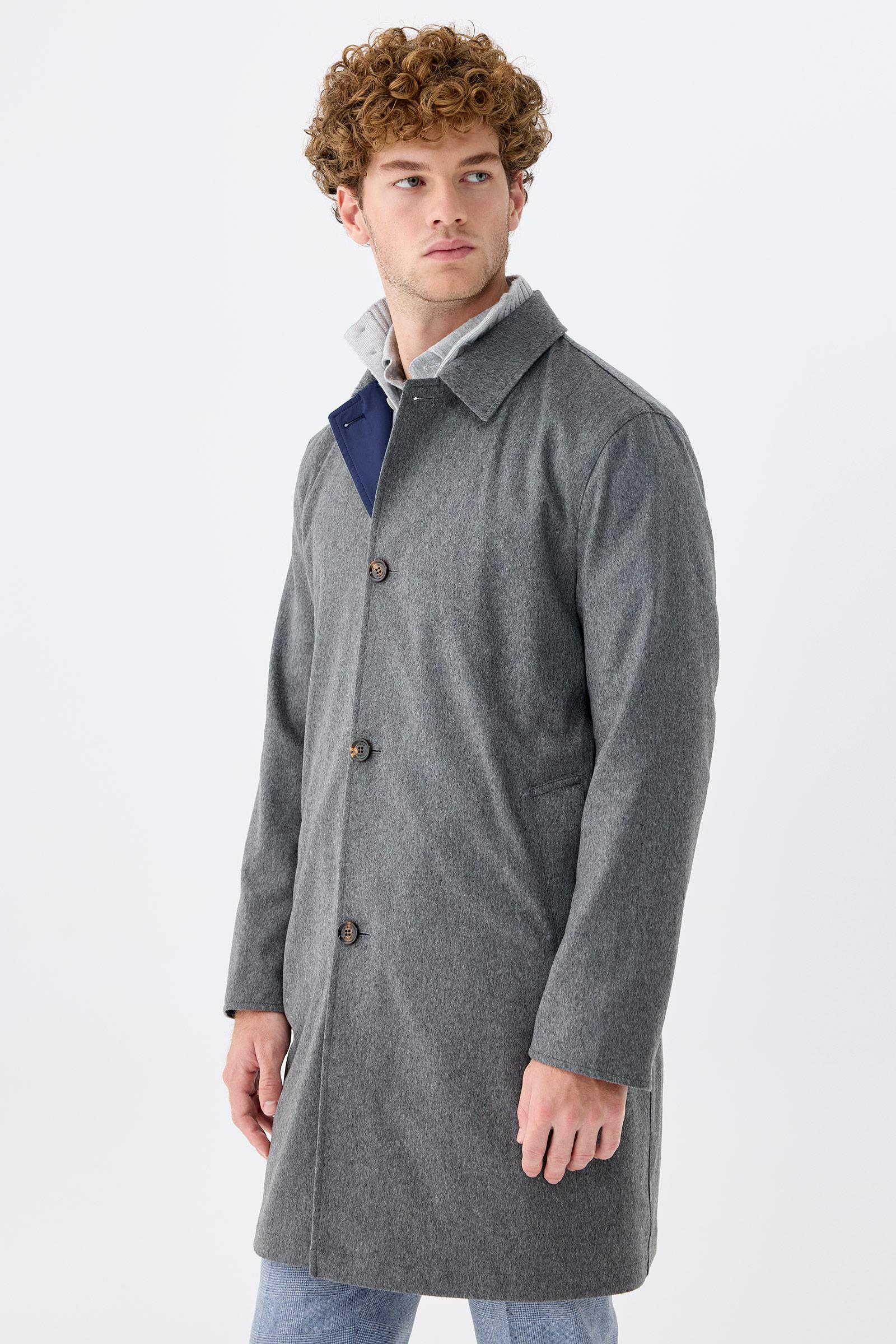 Gri Lacivert Çift Taraflı Kaşmir Kaban