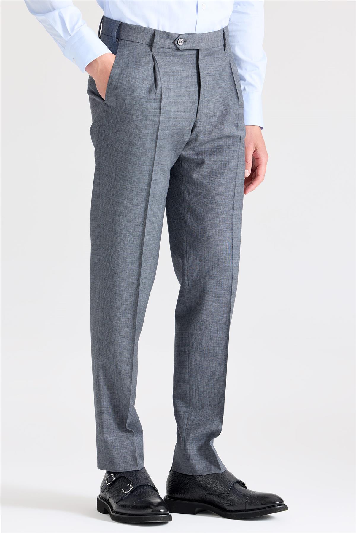 Gri Mavi Desenli Saf Yün Pantolon