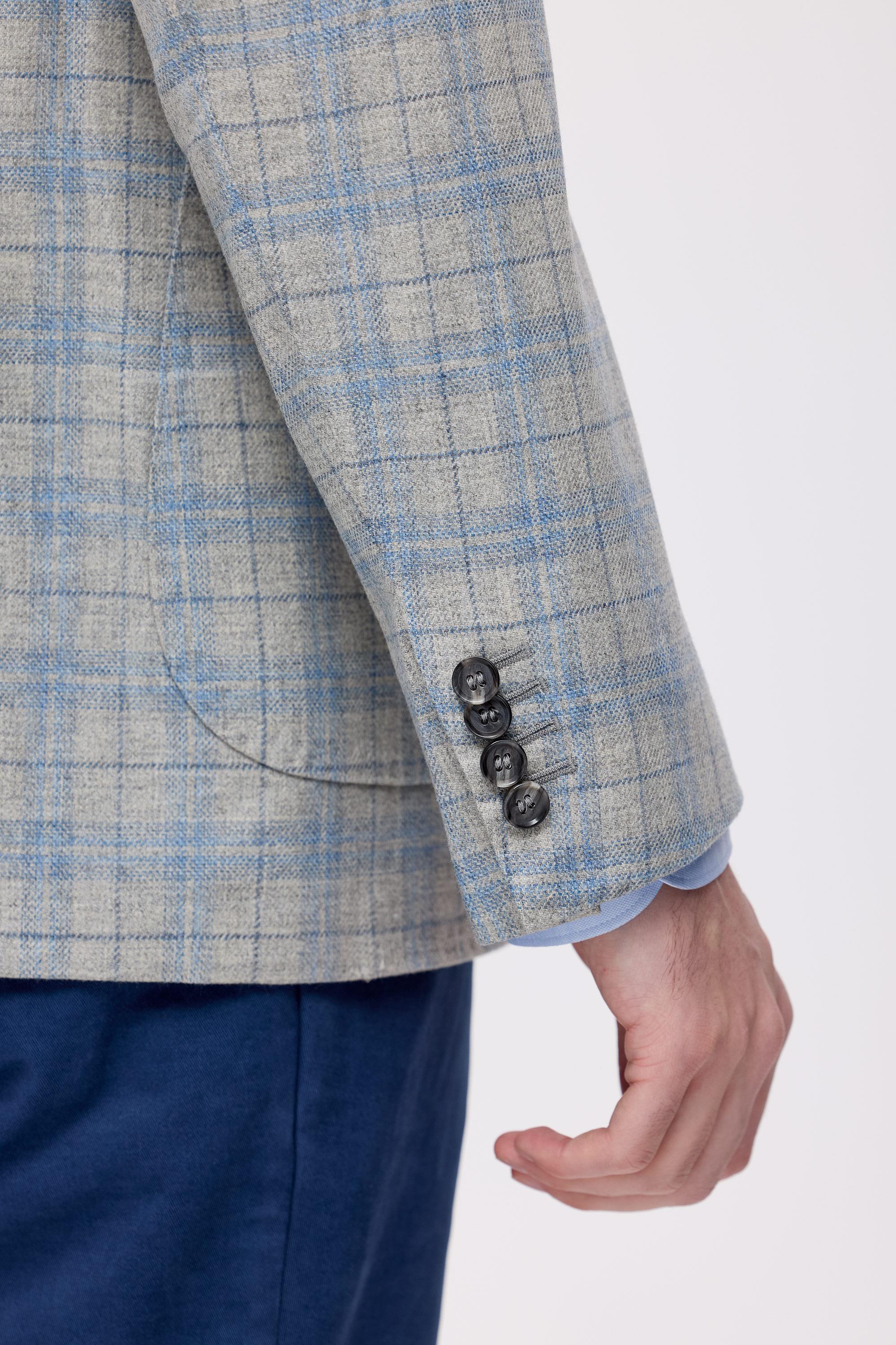 Gri Mavi Ekoseli Yün Kaşmir Ceket