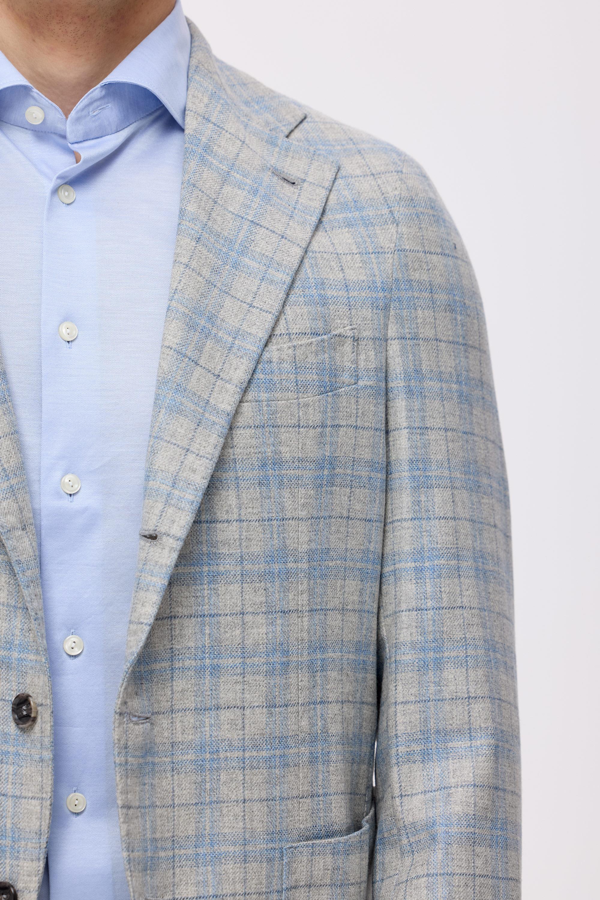 Gri Mavi Ekoseli Yün Kaşmir Ceket