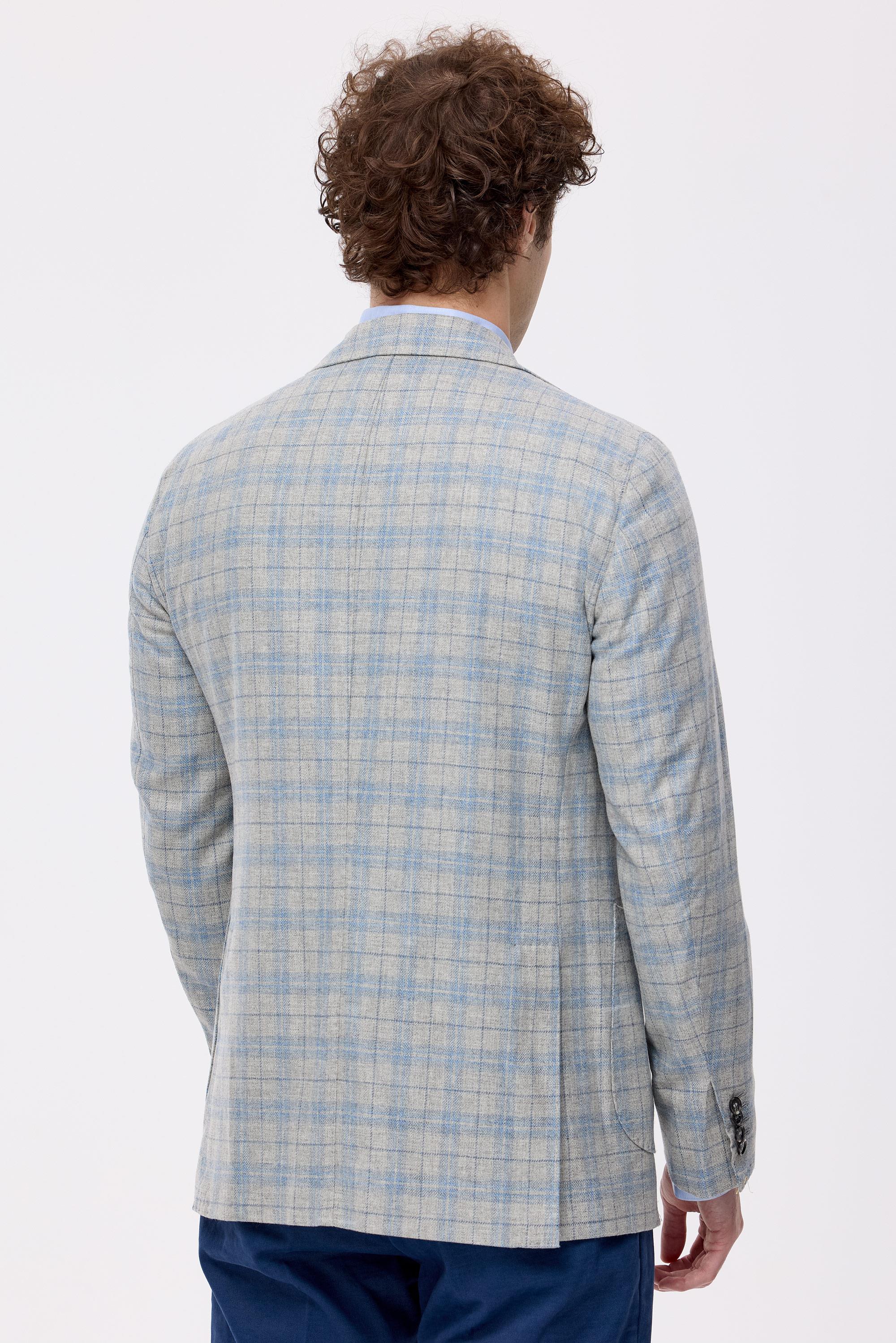 Gri Mavi Ekoseli Yün Kaşmir Ceket