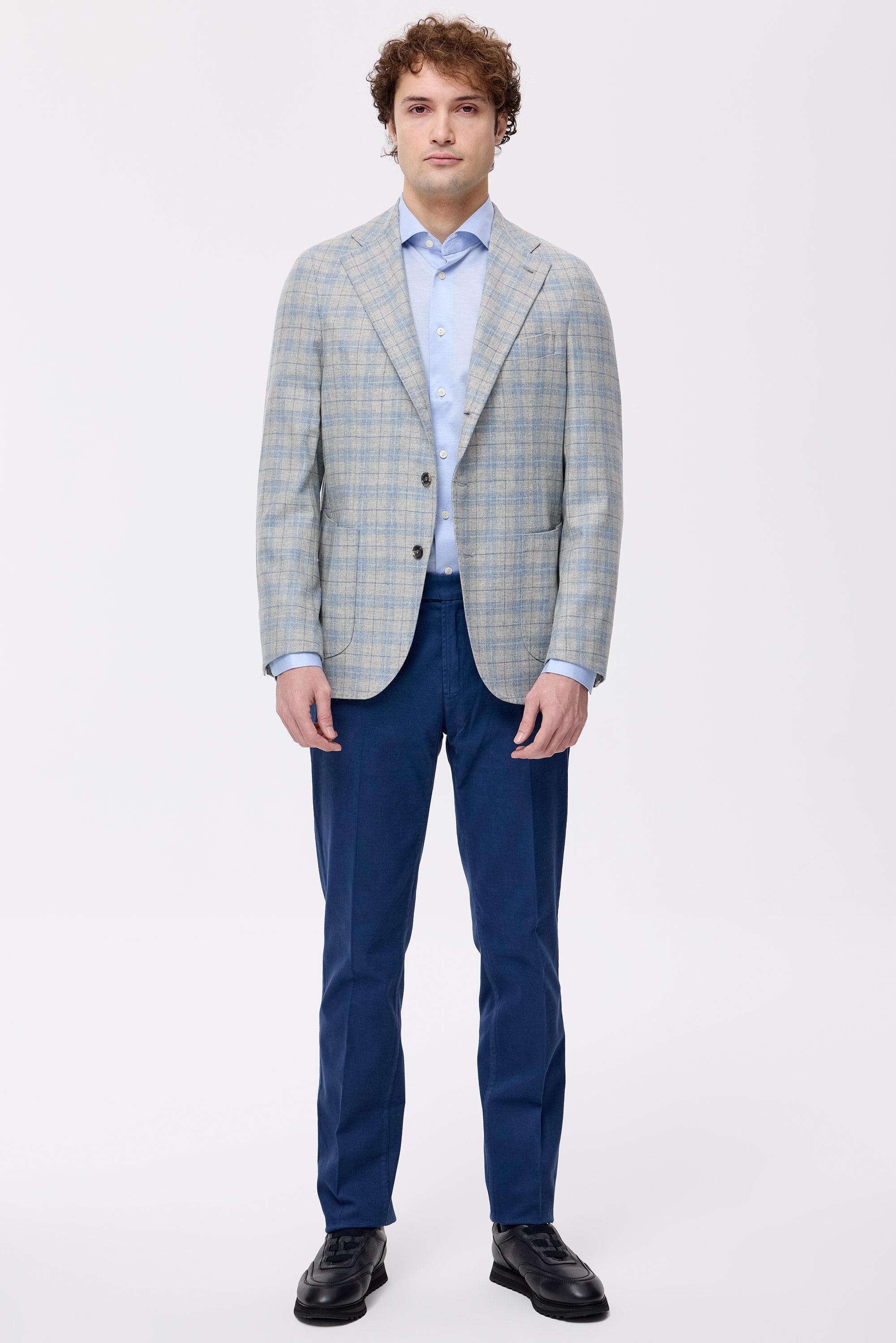 Gri Mavi Ekoseli Yün Kaşmir Ceket