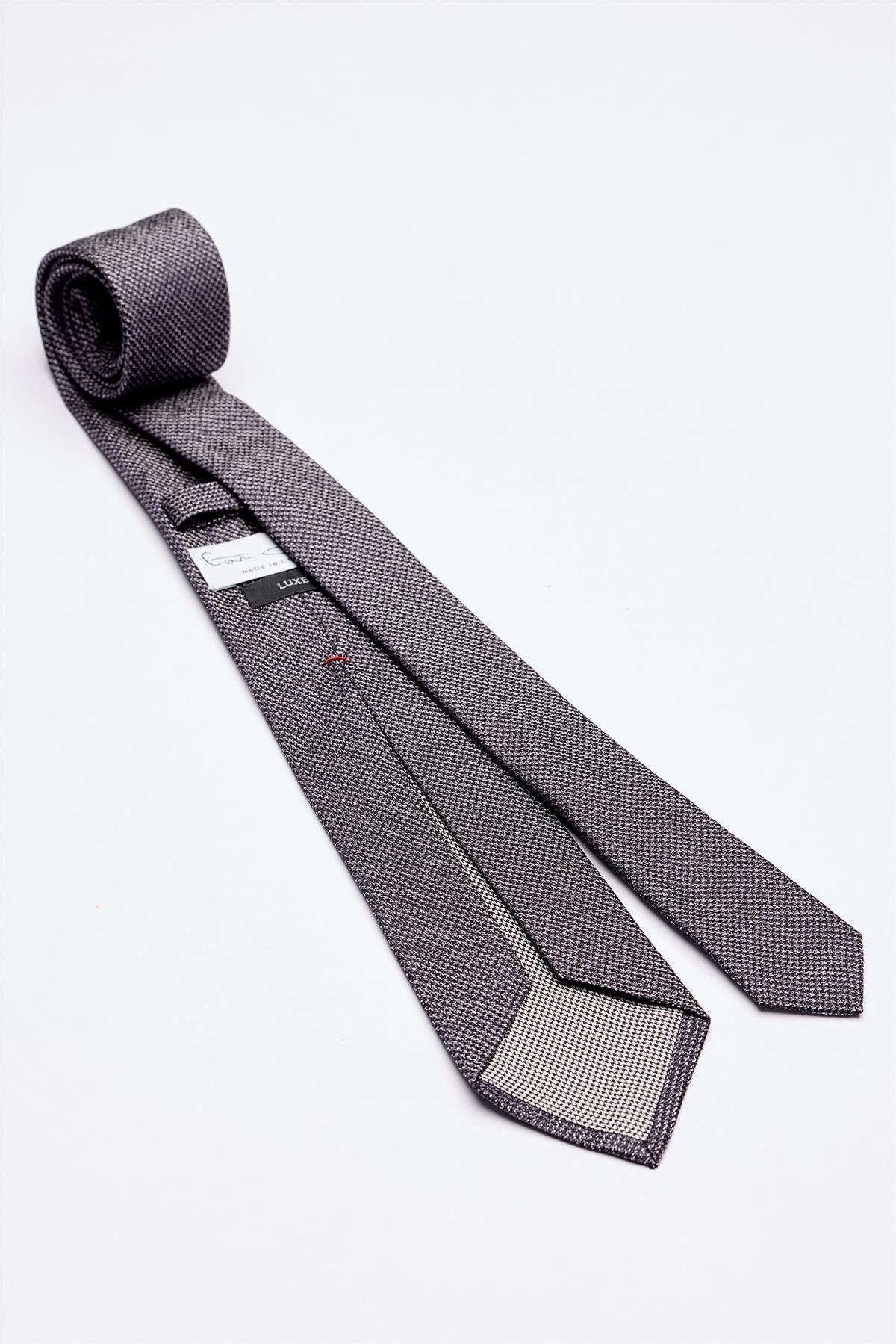 Gri Mor Melanjlı 5 Fold İpek Kravat