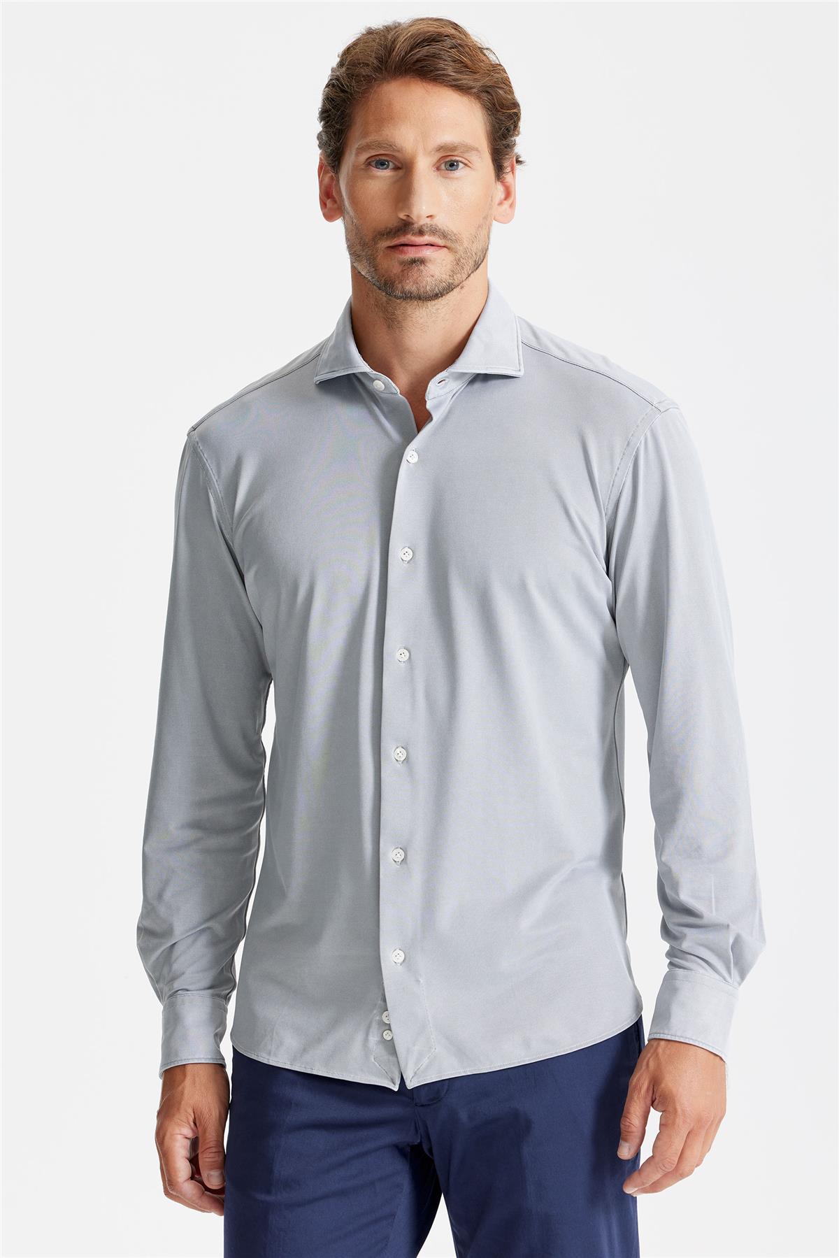 Gri Oxford Teknik Kumaş Gömlek