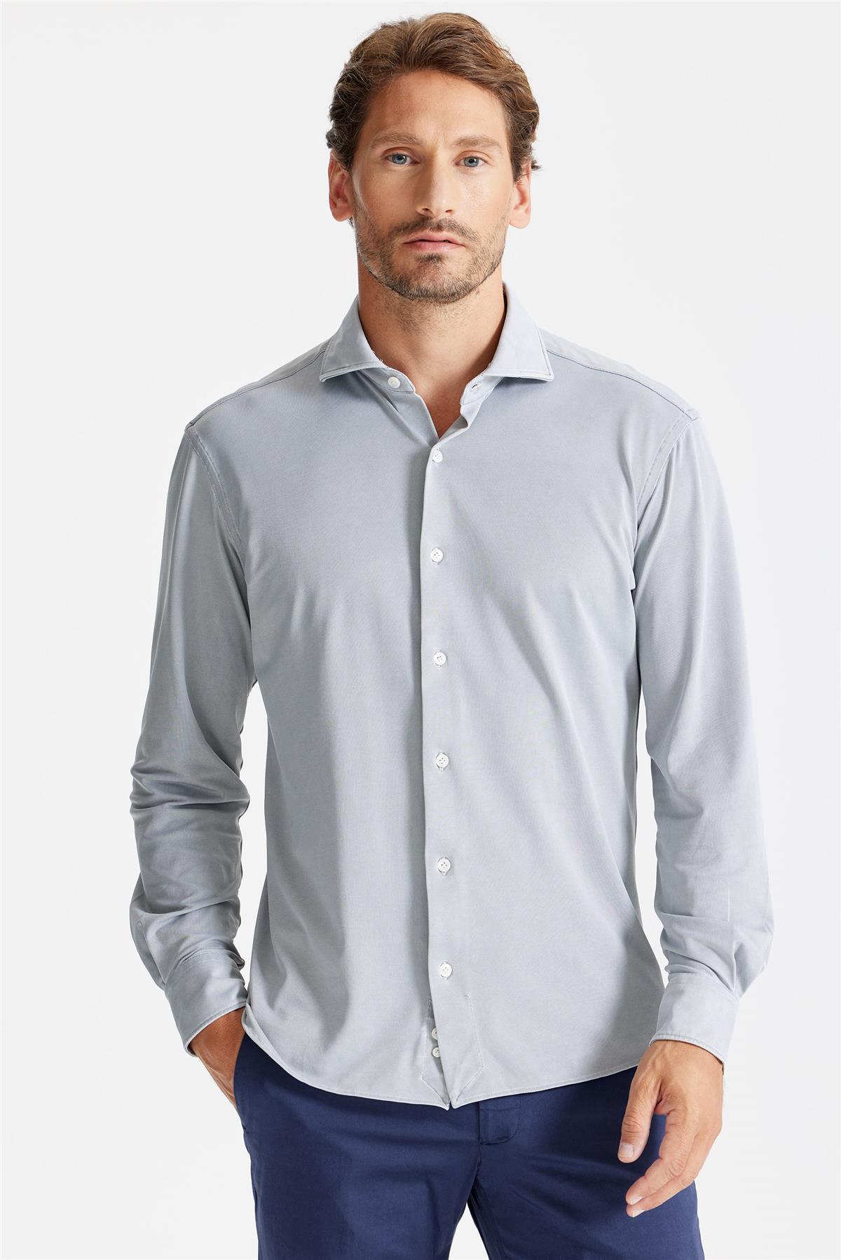 Gri Oxford Teknik Kumaş Gömlek