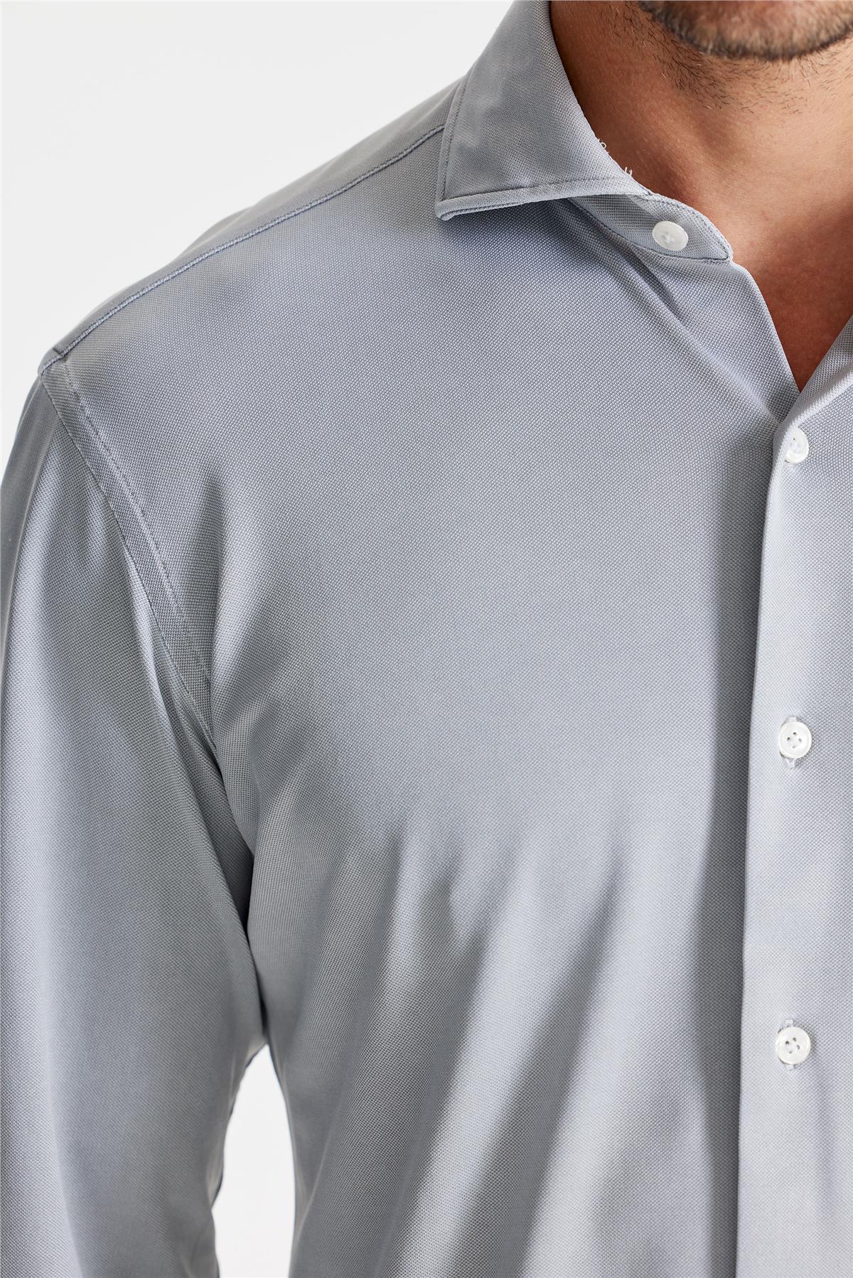 Gri Oxford Teknik Kumaş Gömlek