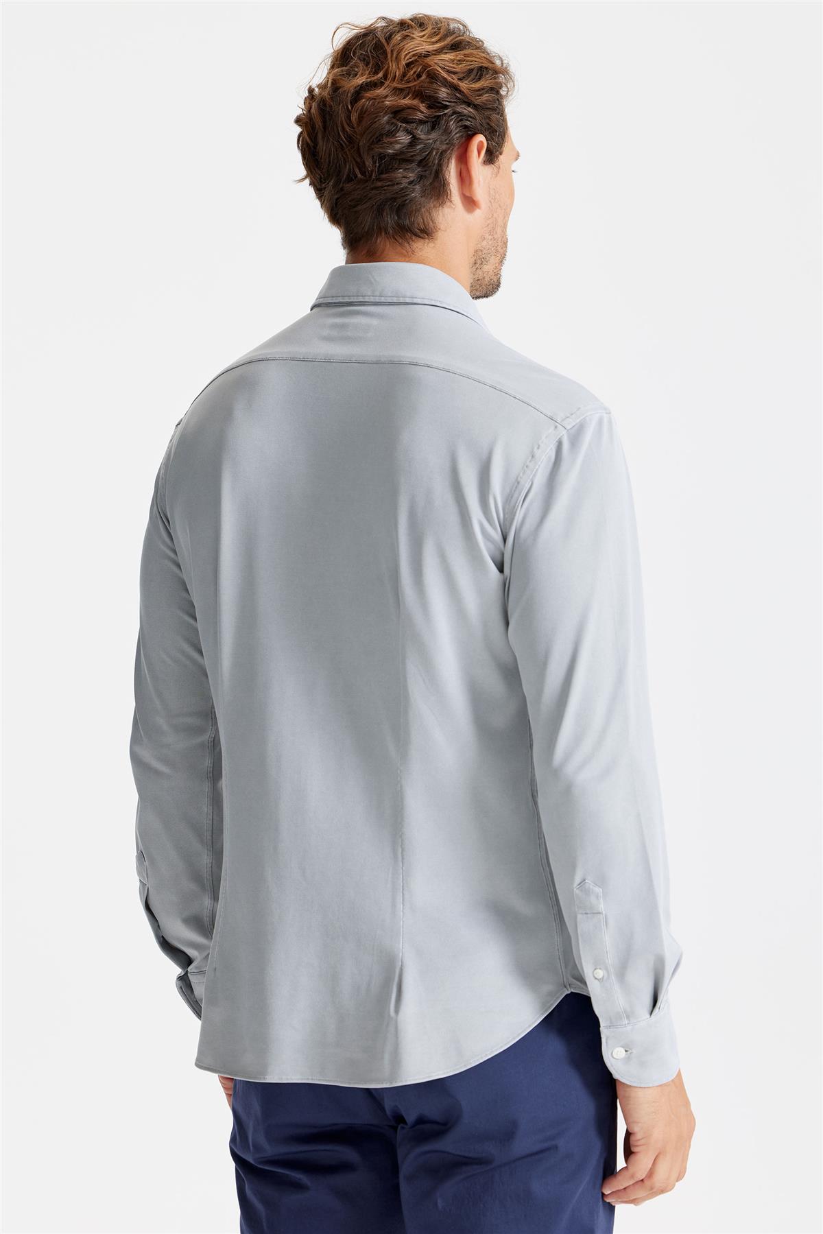 Gri Oxford Teknik Kumaş Gömlek