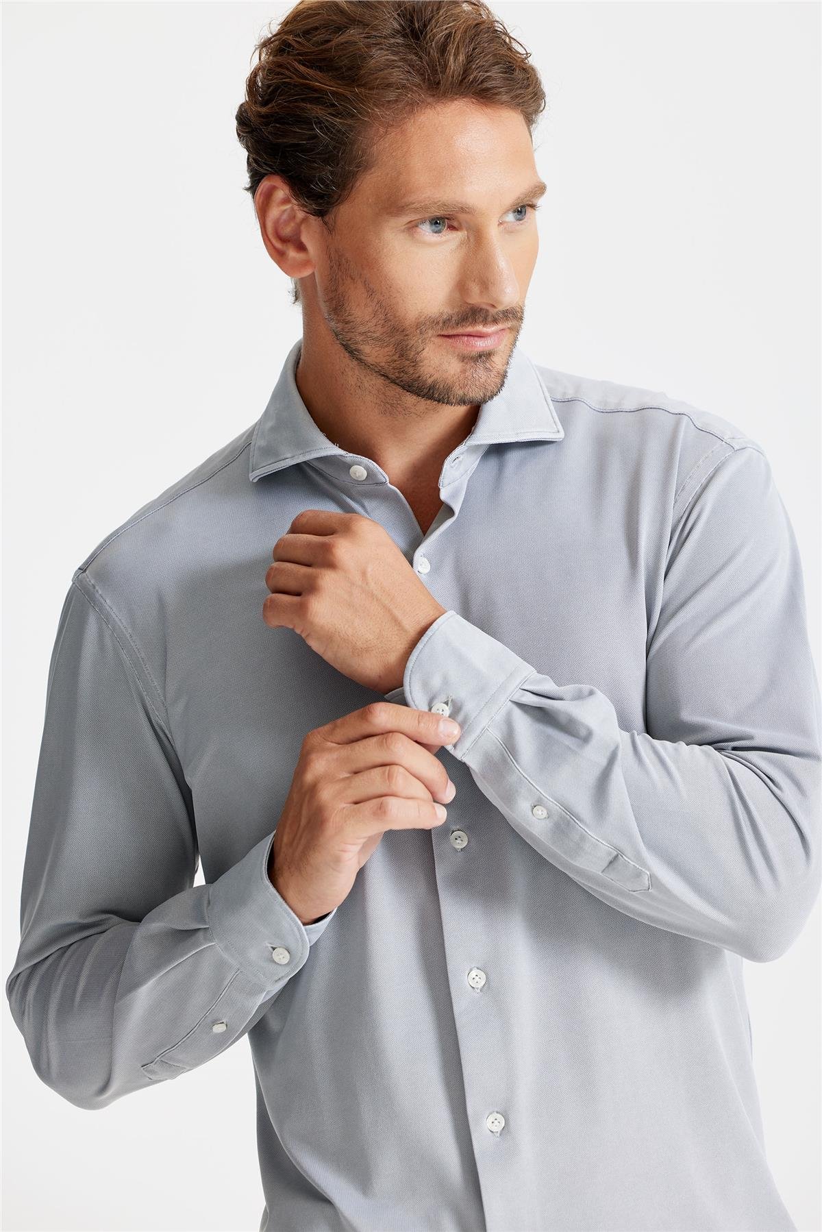 Gri Oxford Teknik Kumaş Gömlek
