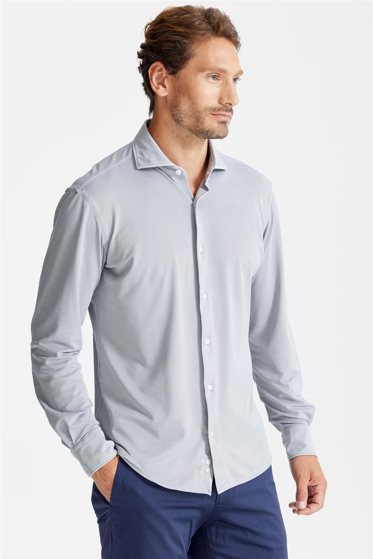 Gri Oxford Teknik Kumaş Gömlek