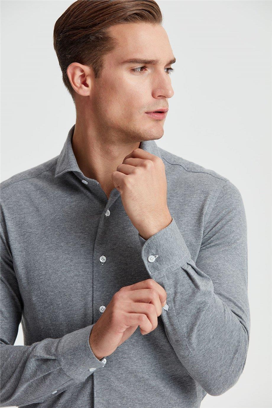 Gri Pamuk Kaşmir Gömlek