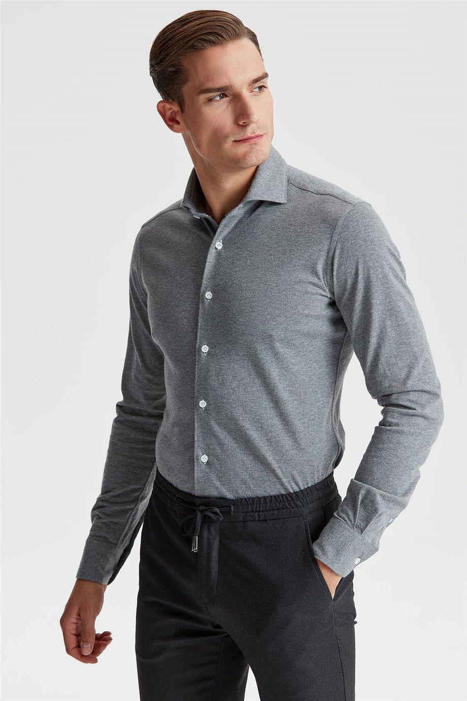 Gri Pamuk Kaşmir Gömlek