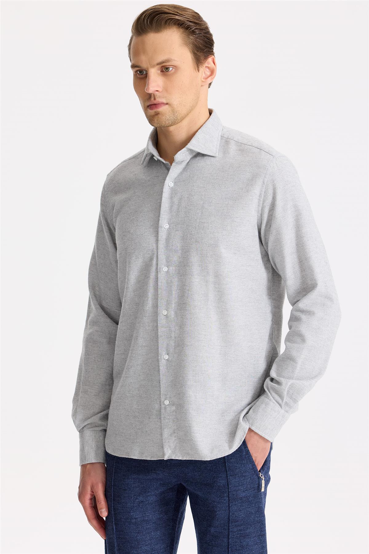Gri Pamuk Teknik Gömlek
