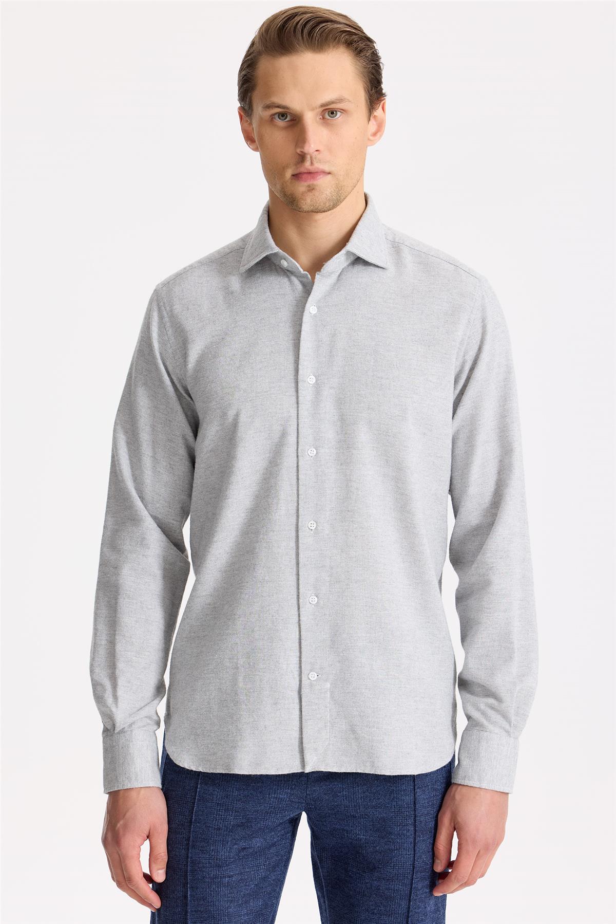 Gri Pamuk Teknik Gömlek