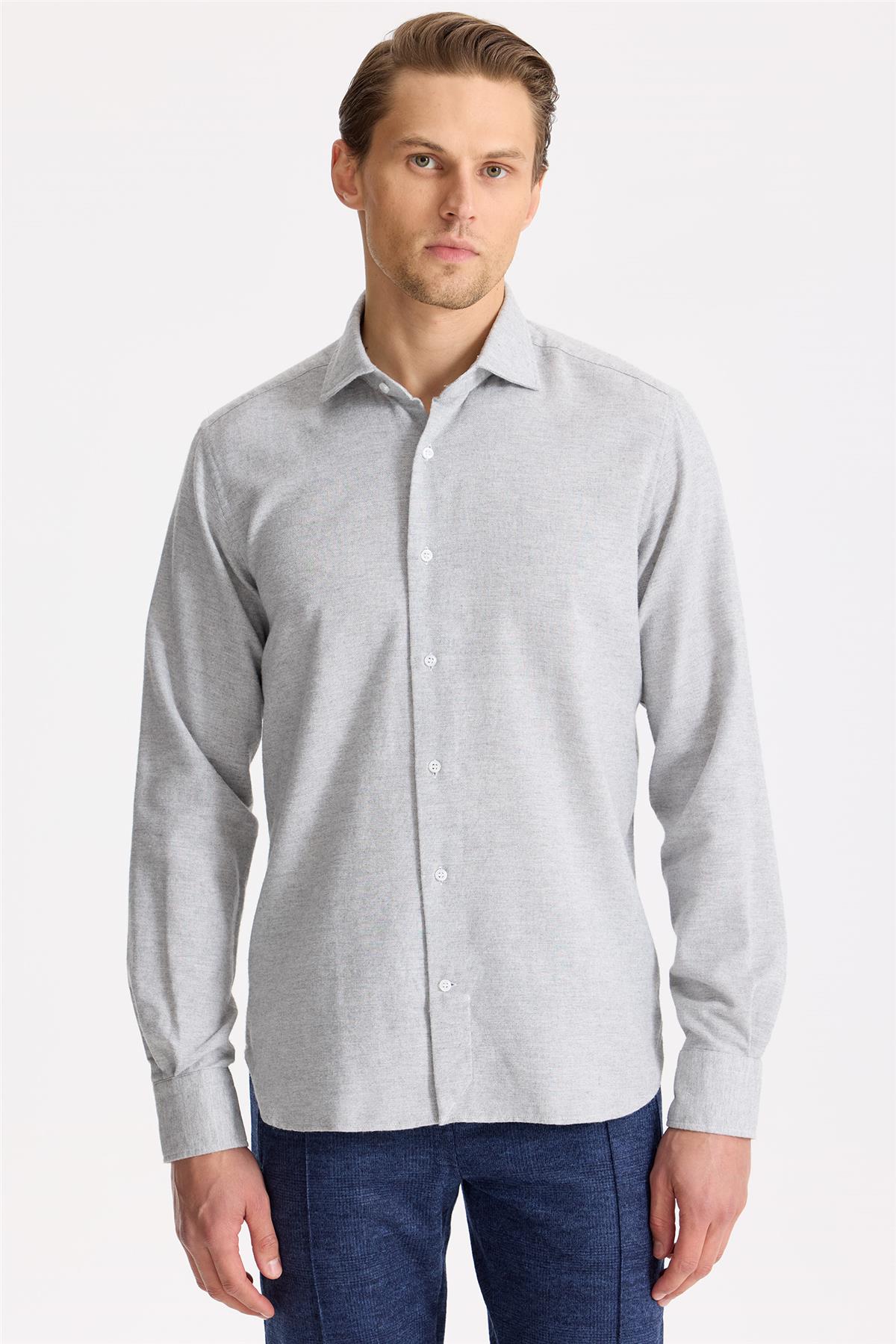 Gri Pamuk Teknik Gömlek