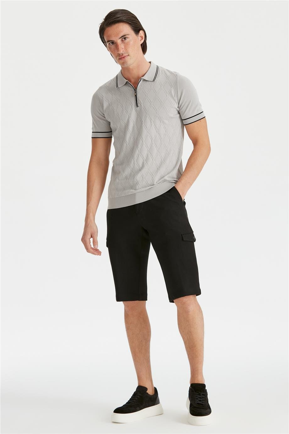 Gri Polo Yaka Erkek Pamuk Triko