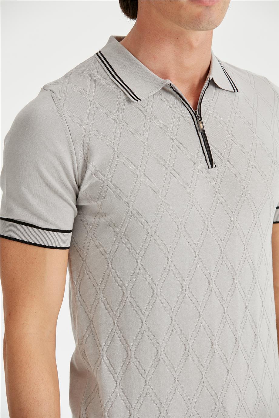Gri Polo Yaka Erkek Pamuk Triko
