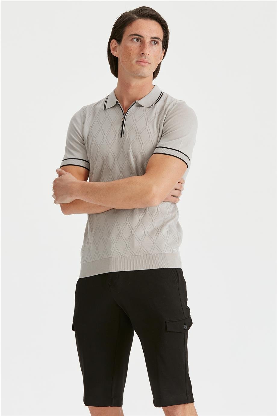 Gri Polo Yaka Erkek Pamuk Triko