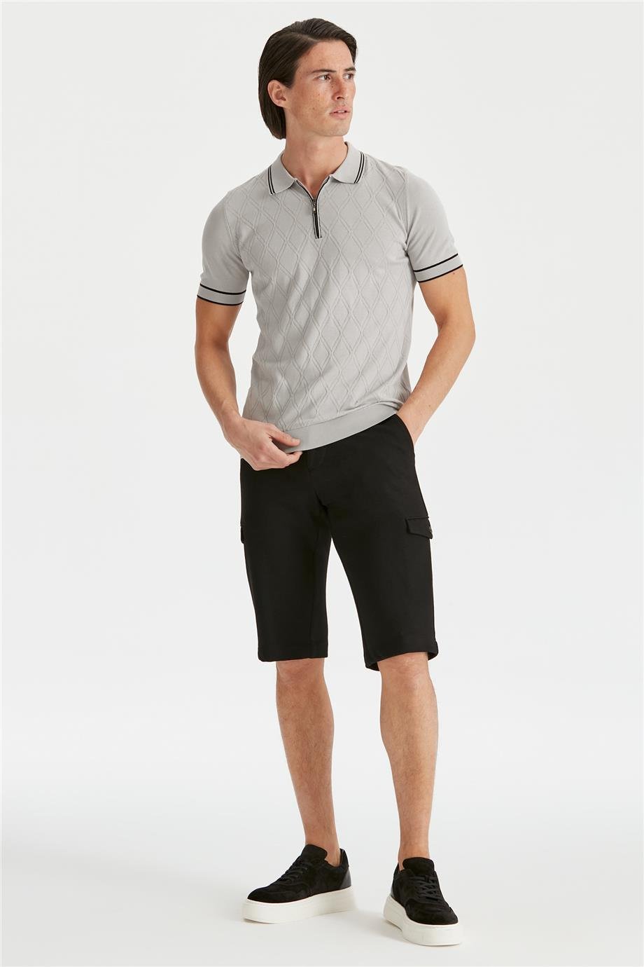 Gri Polo Yaka Erkek Pamuk Triko