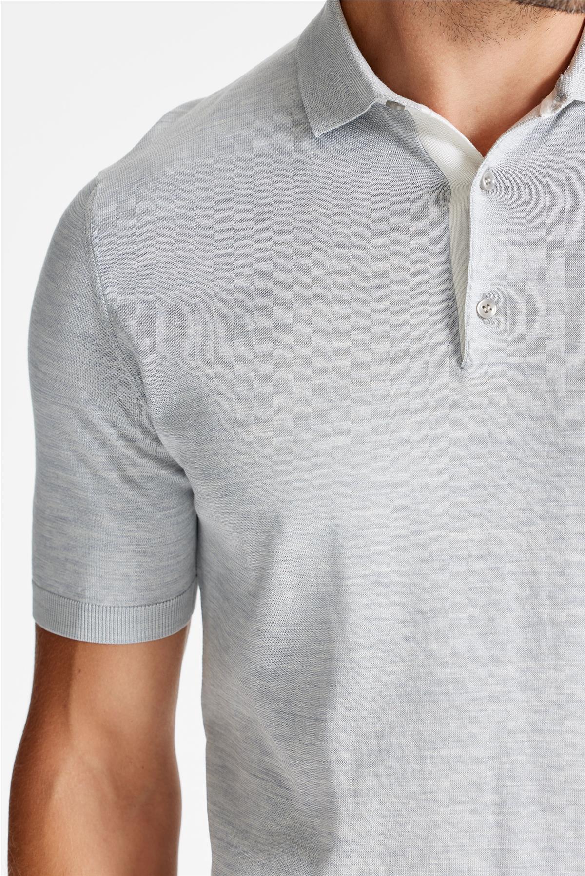 Gri Polo Yaka Pamuk İpek Triko