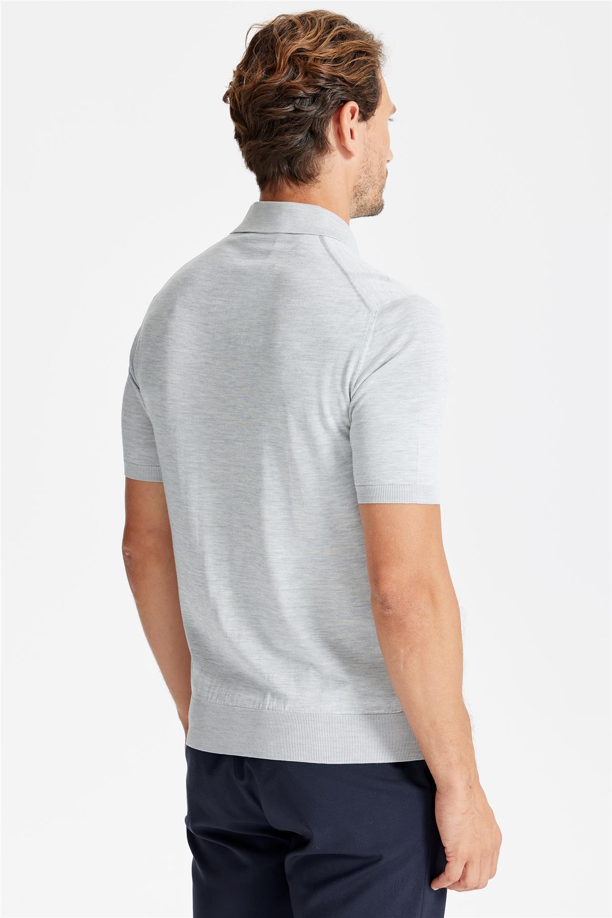 Gri Polo Yaka Pamuk İpek Triko