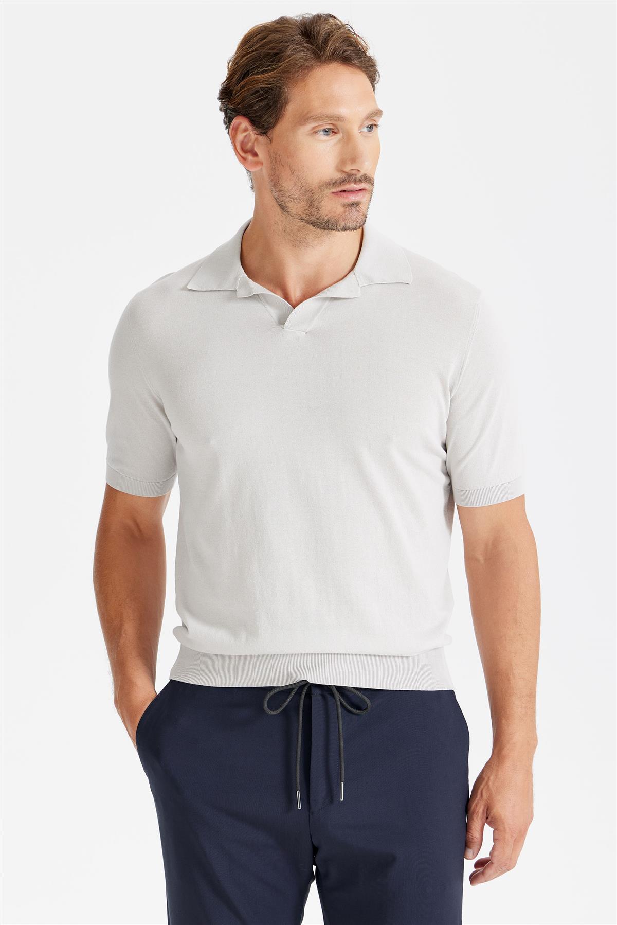 Gri Polo Yaka Pamuk Triko