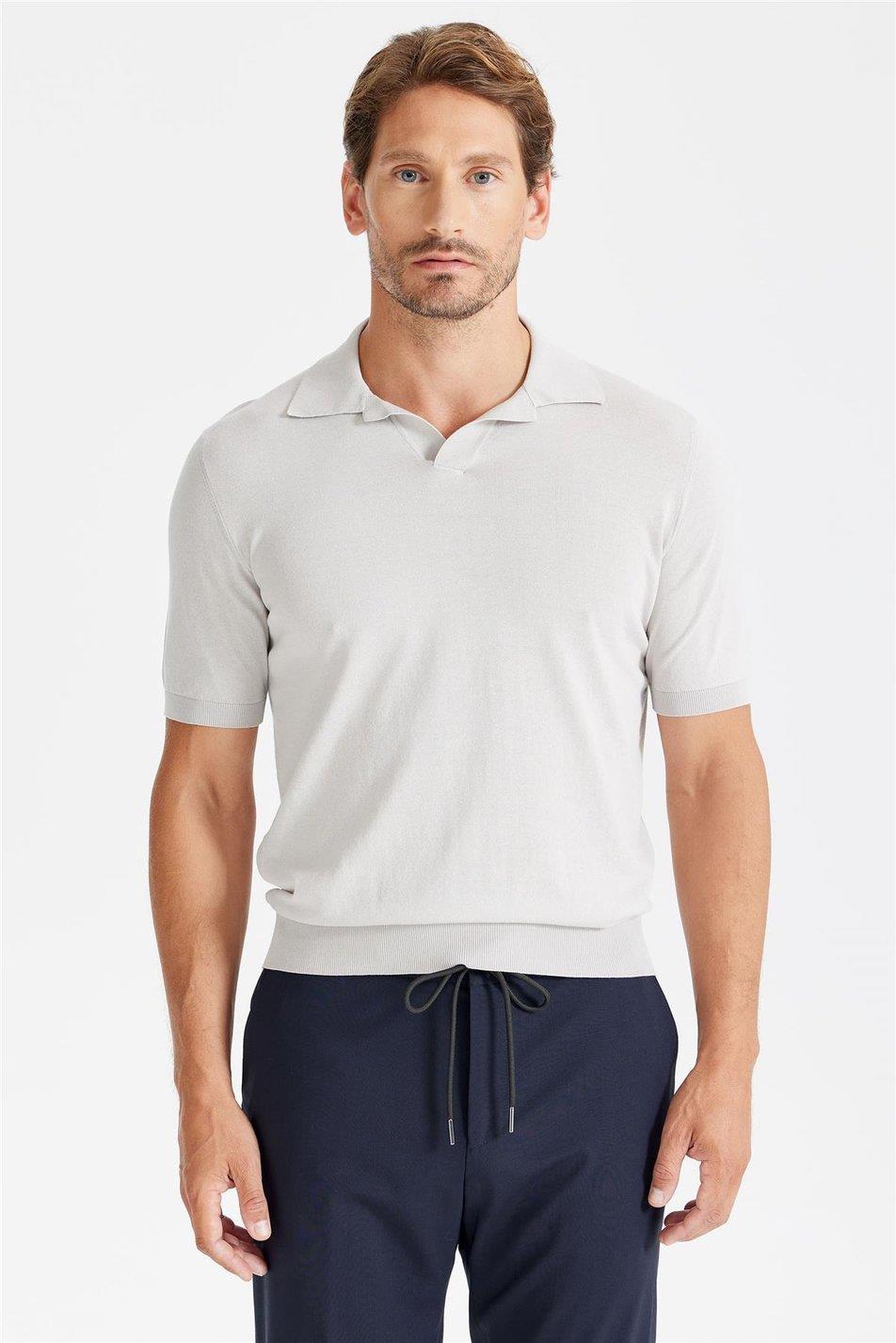 Gri Polo Yaka Pamuk Triko