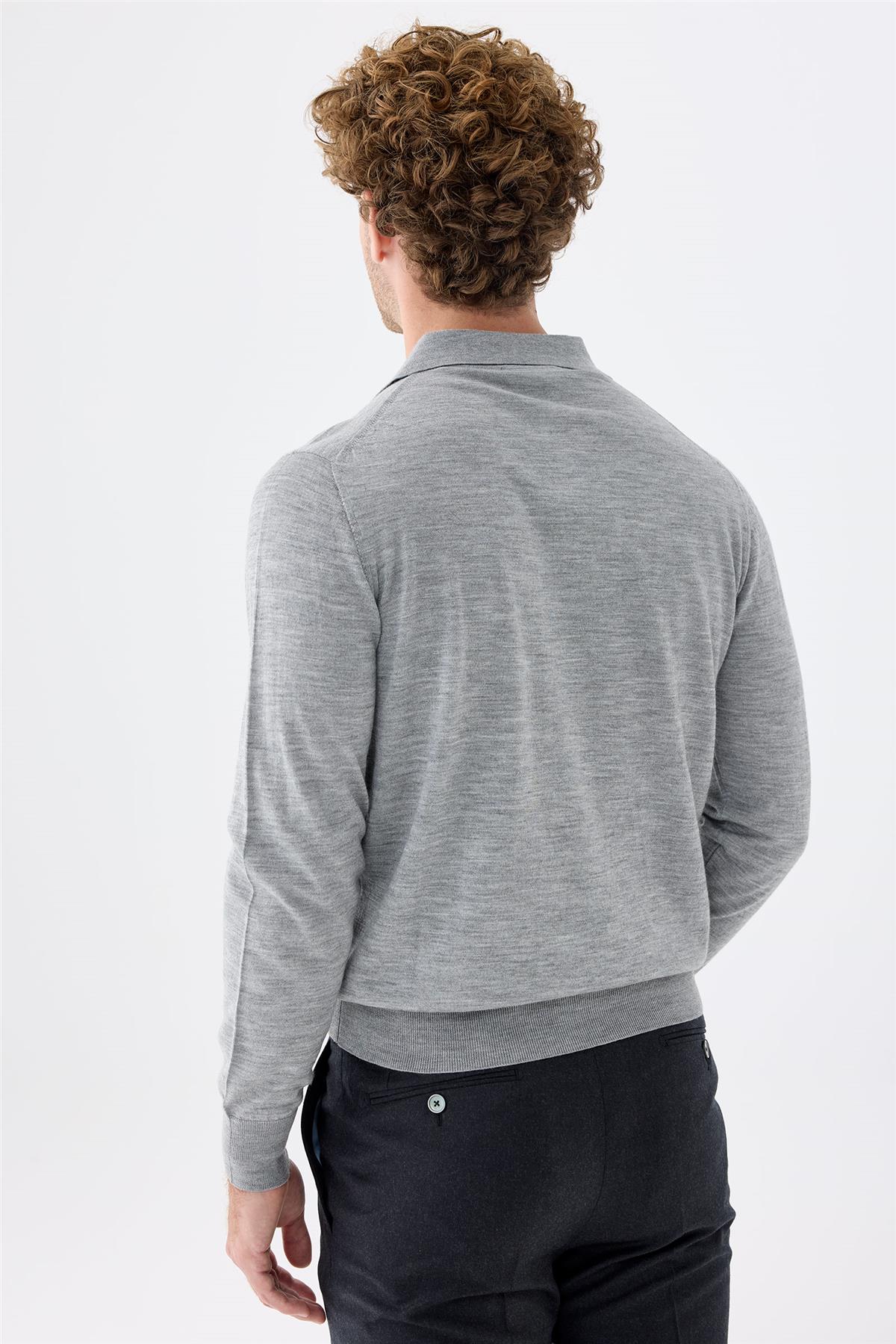 Gri Polo Yaka Yün İpek Kaşmir Triko