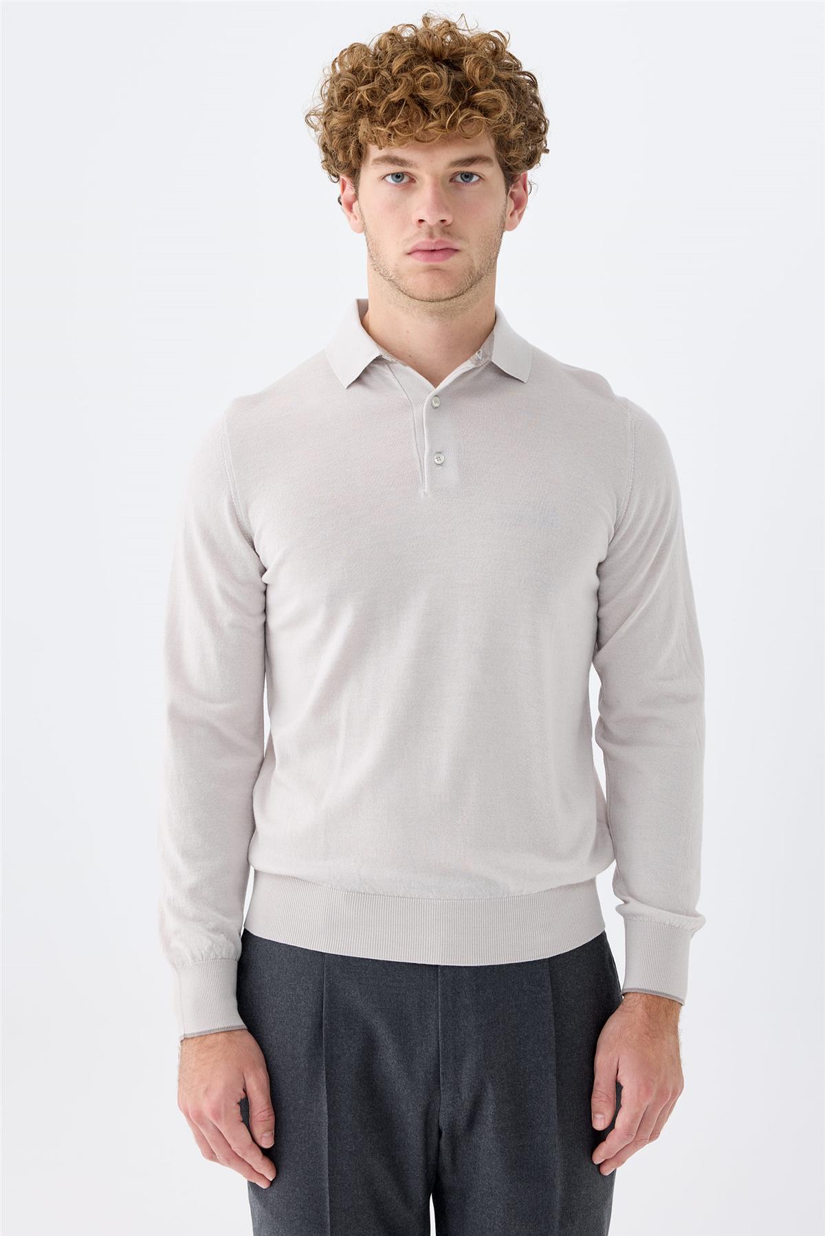 Gri Polo Yaka Yün İpek Kaşmir Triko