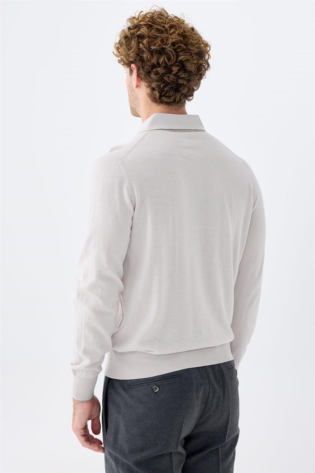 Gri Polo Yaka Yün İpek Kaşmir Triko