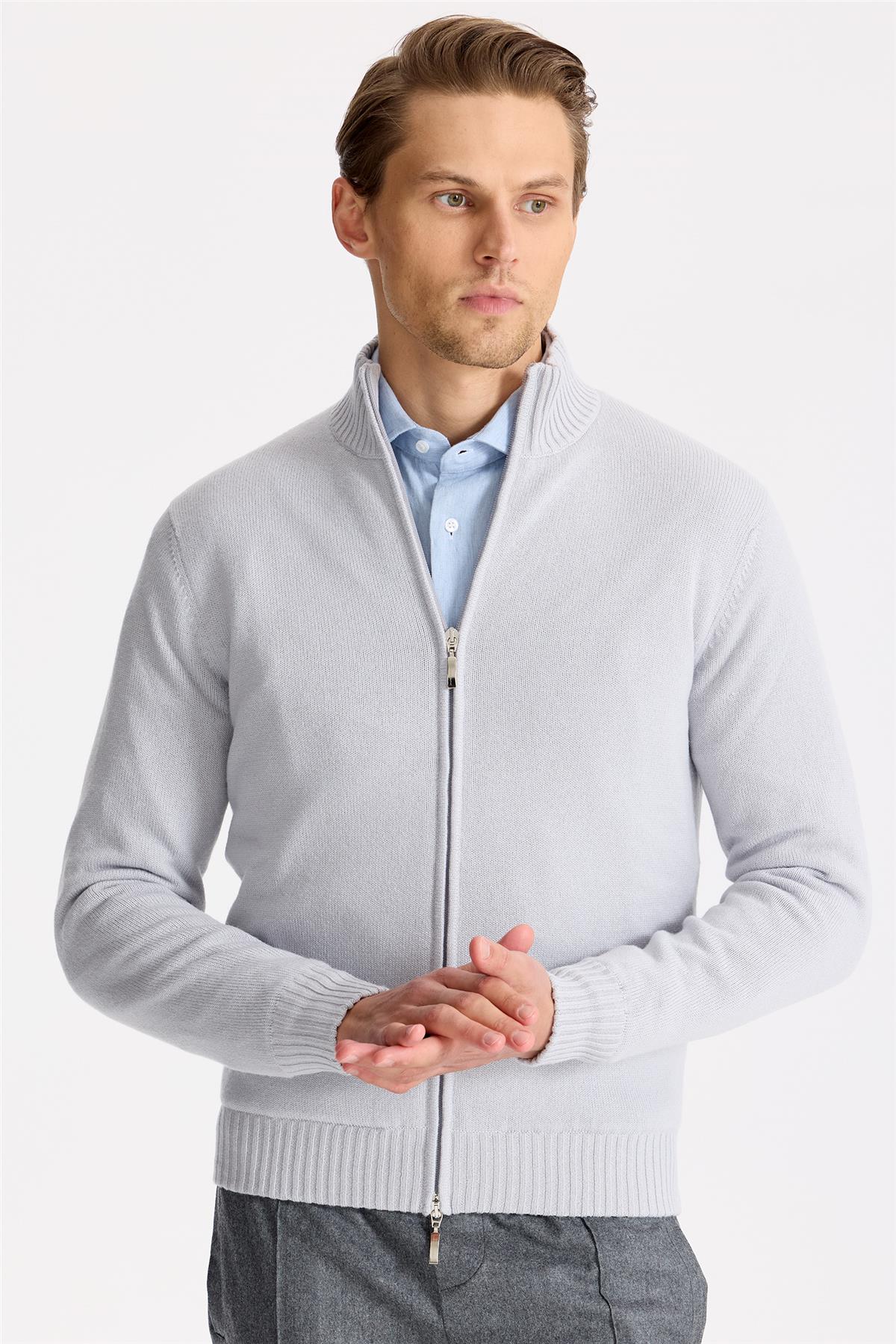 Gri Saf Kaşmir Triko Mont