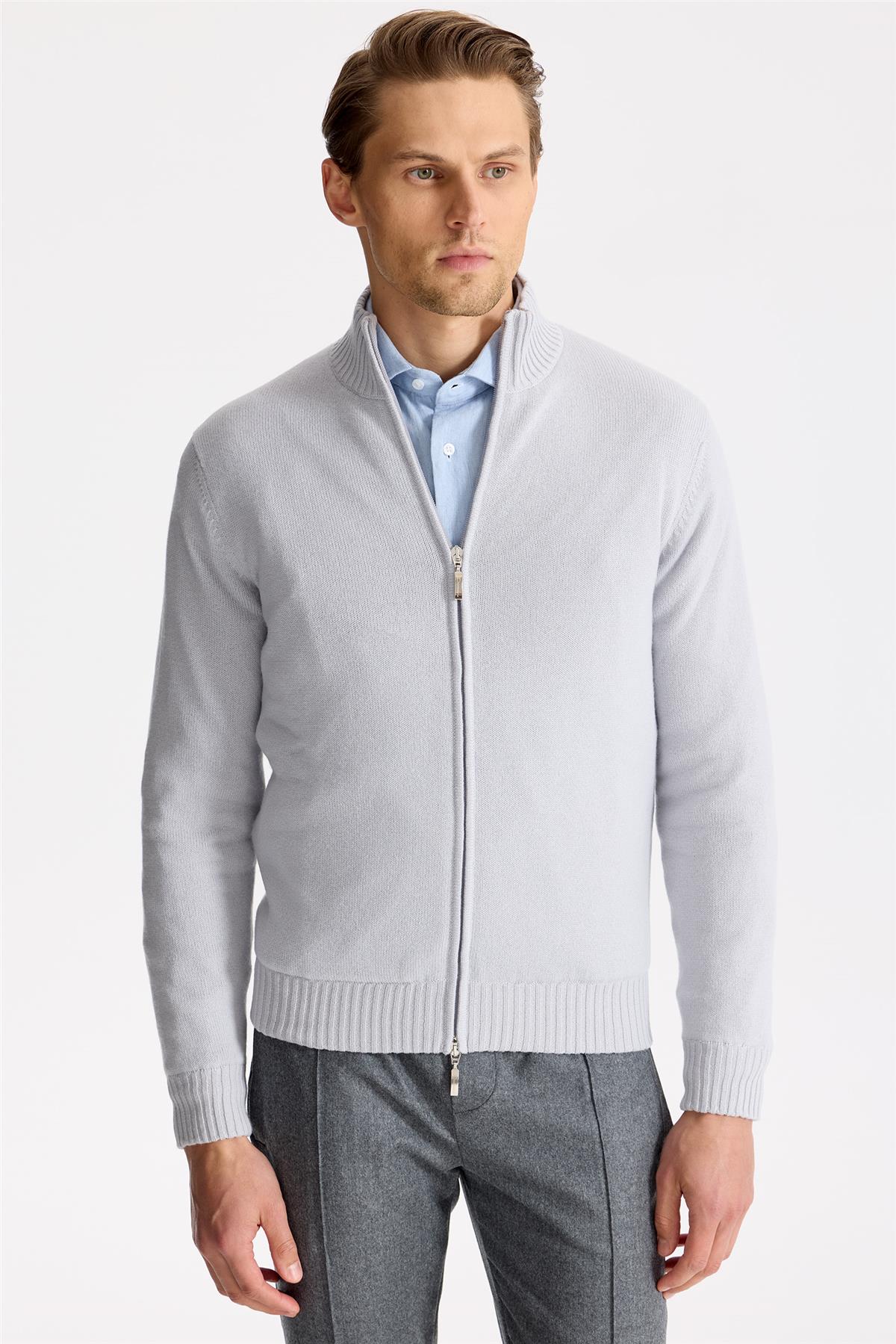 Gri Saf Kaşmir Triko Mont