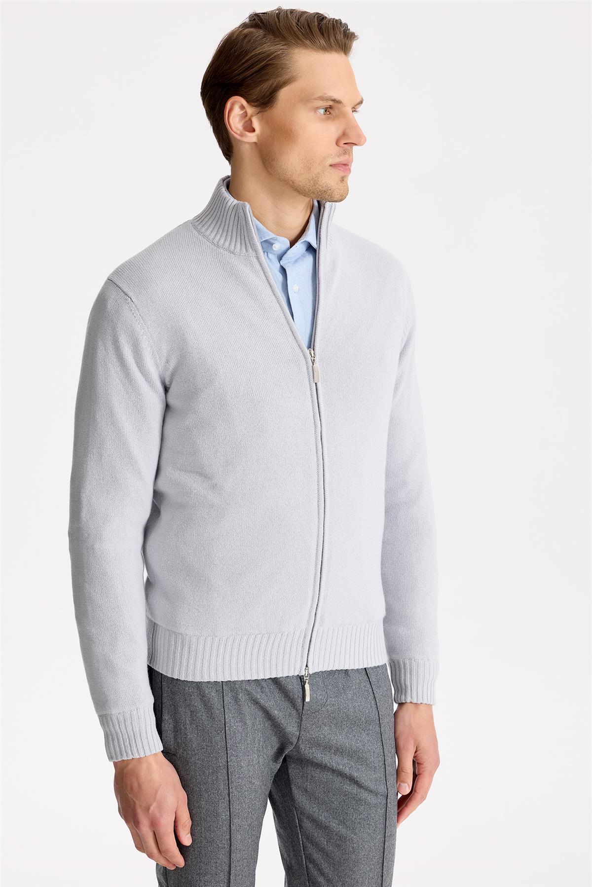 Gri Saf Kaşmir Triko Mont