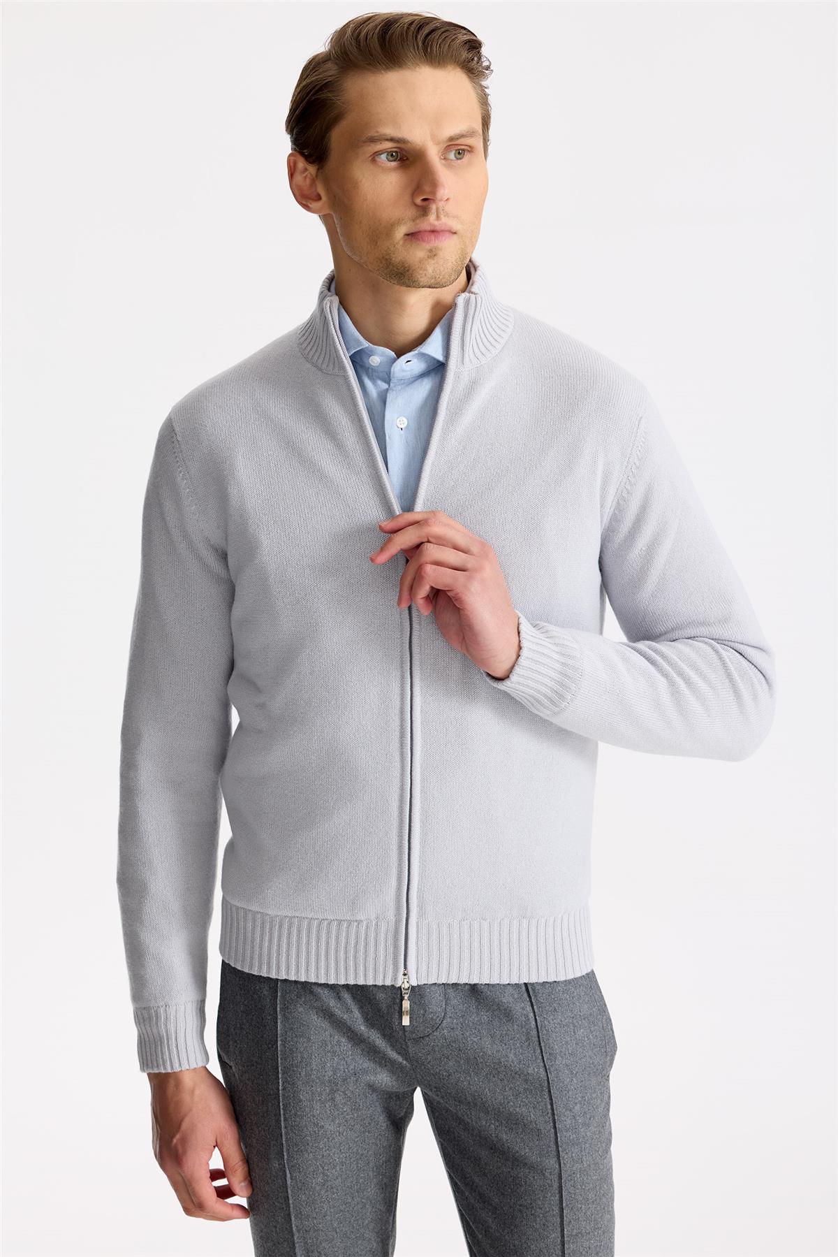 Gri Saf Kaşmir Triko Mont