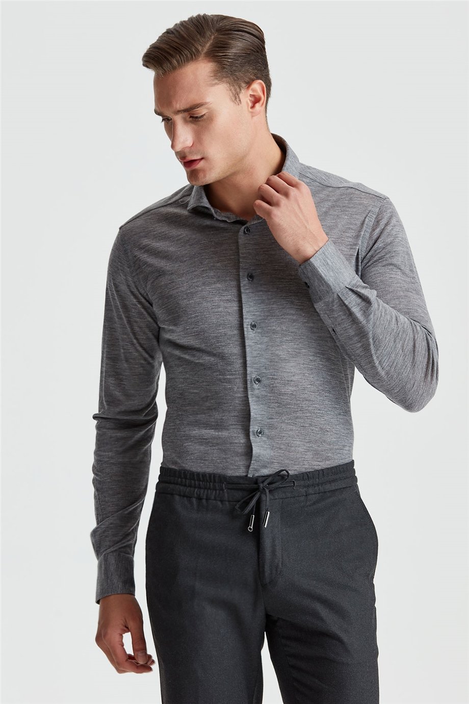 Gri Saf Yün Gömlek 