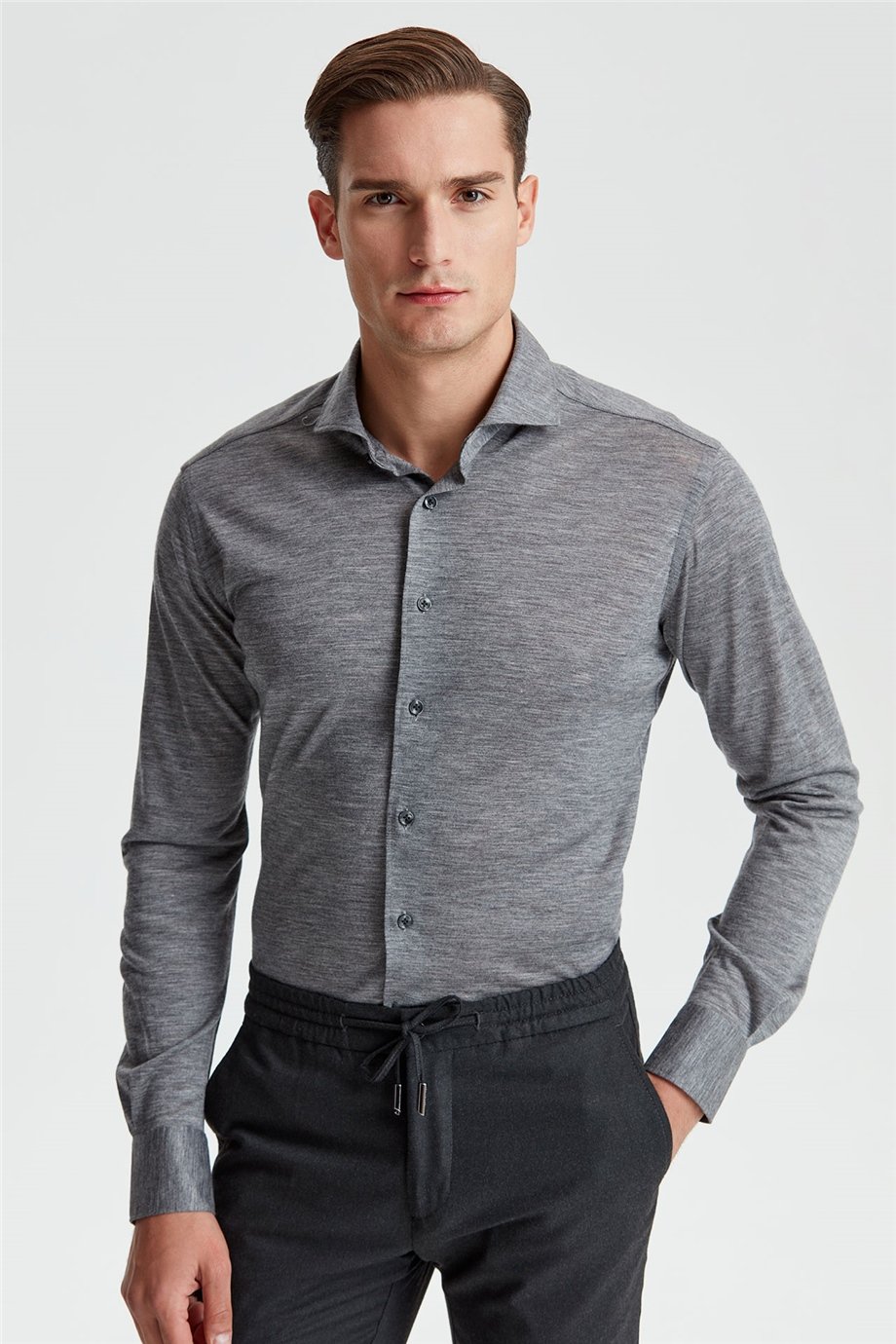 Gri Saf Yün Gömlek 