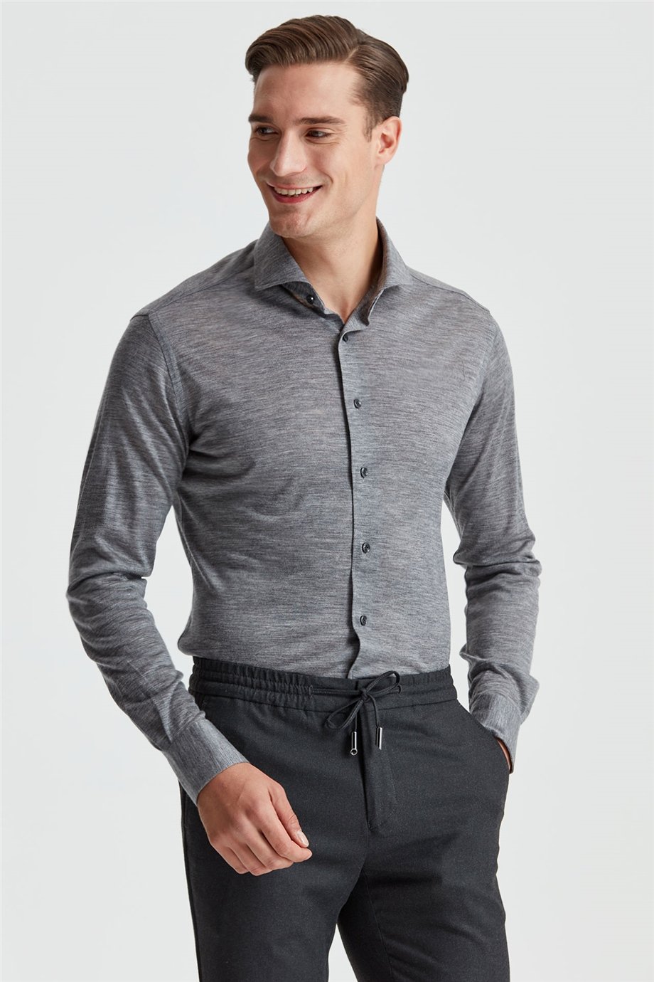 Gri Saf Yün Gömlek 