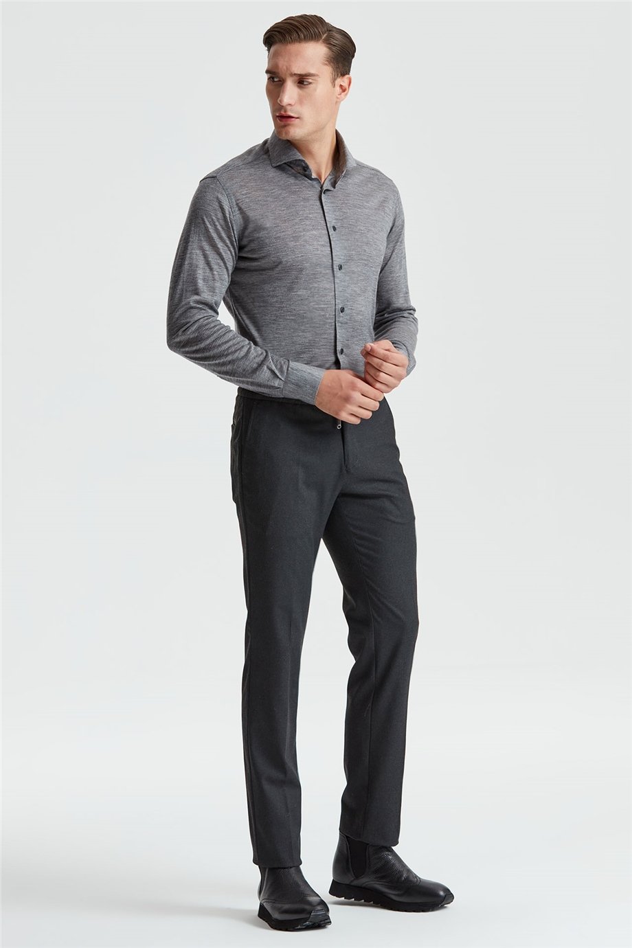 Gri Saf Yün Gömlek 