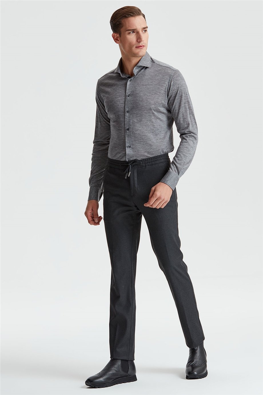 Gri Saf Yün Gömlek 