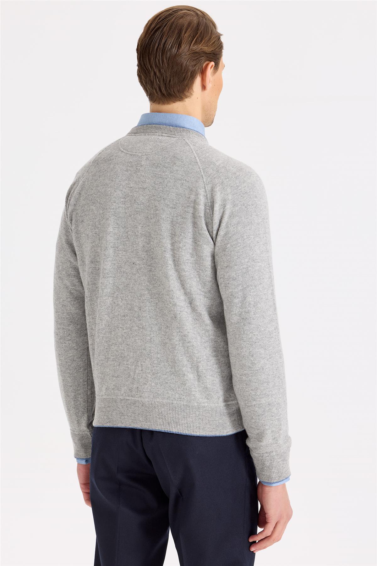 Gri Sıfır Yaka Kaşmir Triko