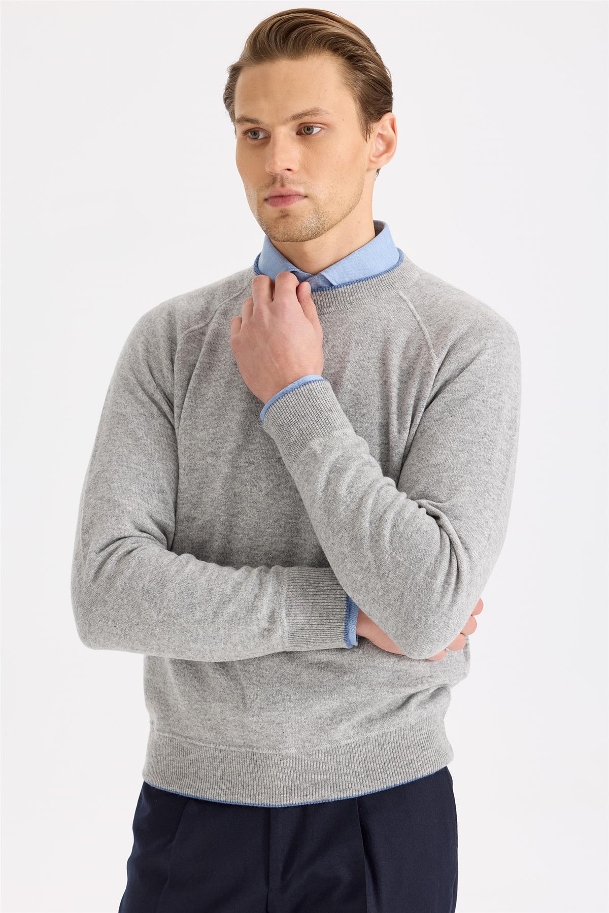 Gri Sıfır Yaka Kaşmir Triko