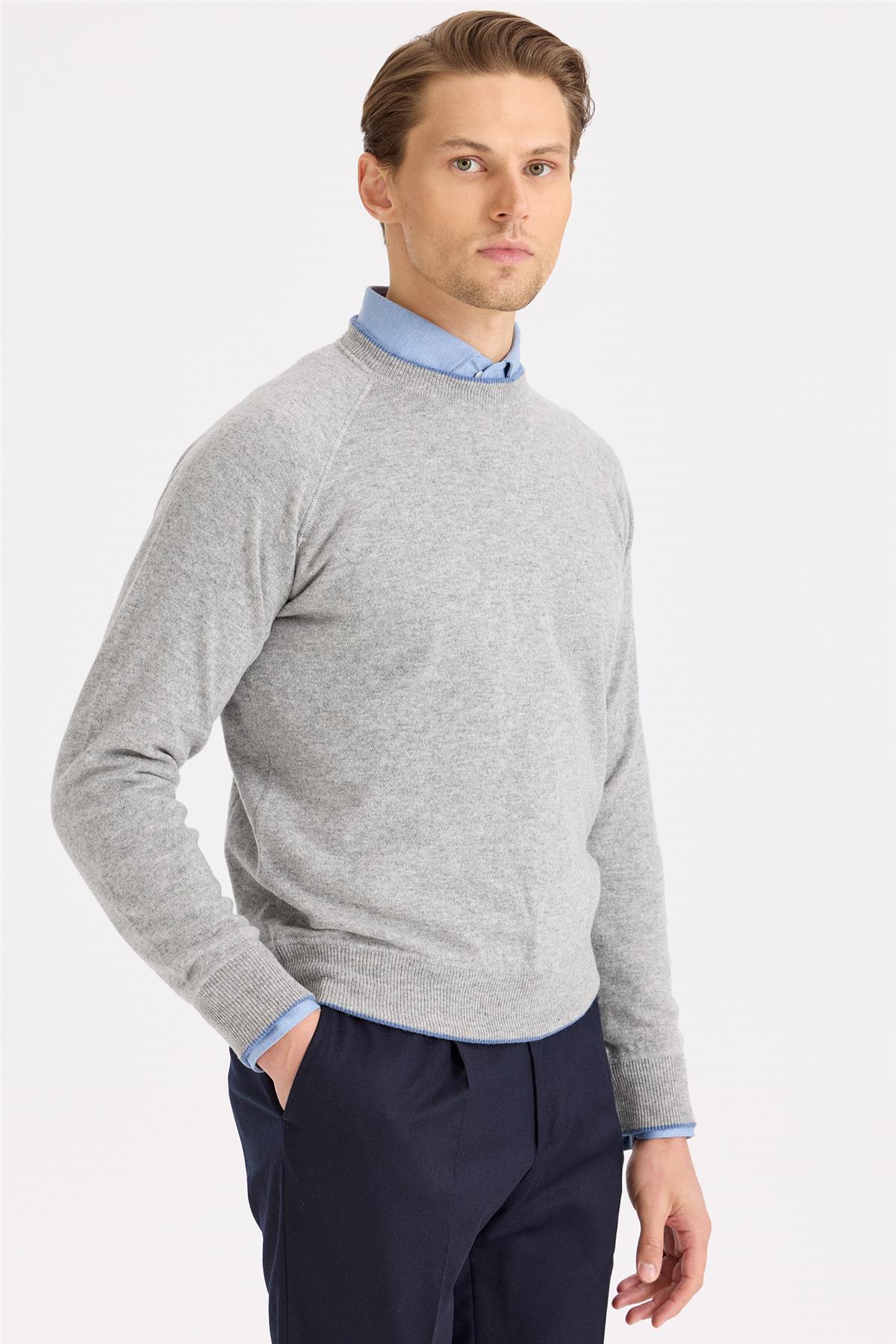 Gri Sıfır Yaka Kaşmir Triko