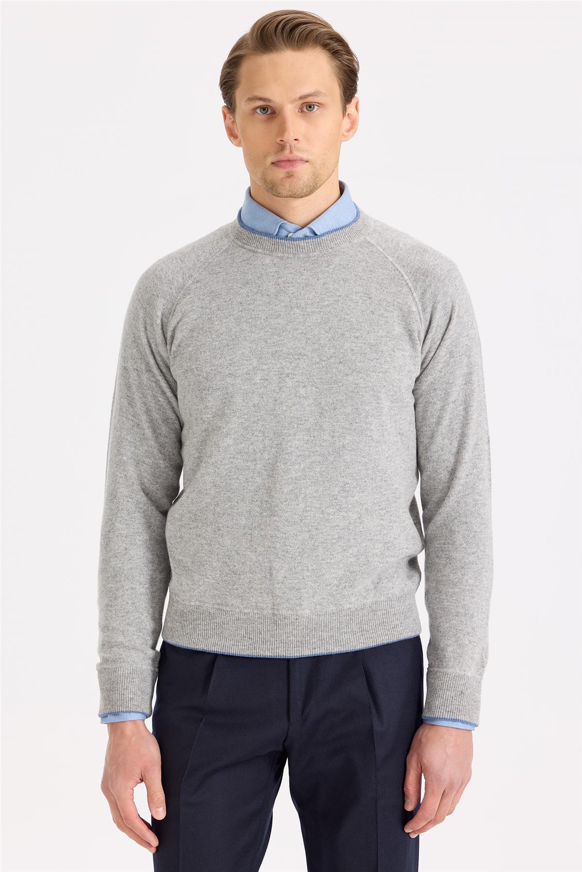 Gri Sıfır Yaka Kaşmir Triko