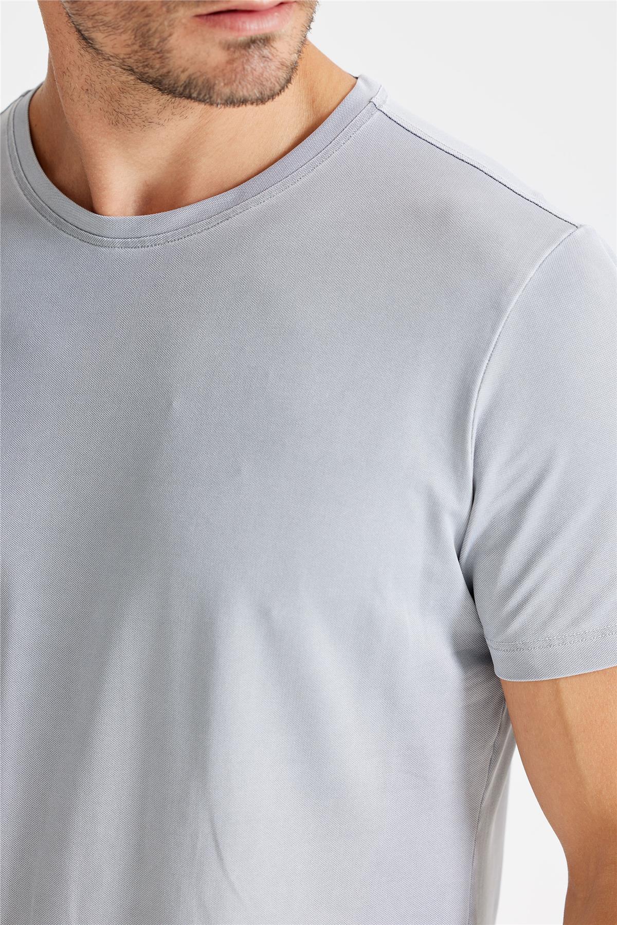 Gri Sıfır Yaka Oxford Teknik Kumaş T-shirt